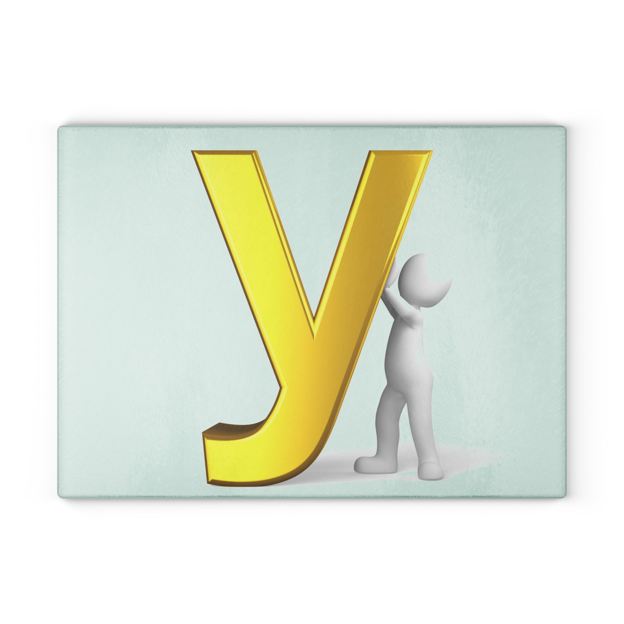 Yellow 3D Letter Y with Figure Glass Cutting Board | Alphabet Kitchen Décor