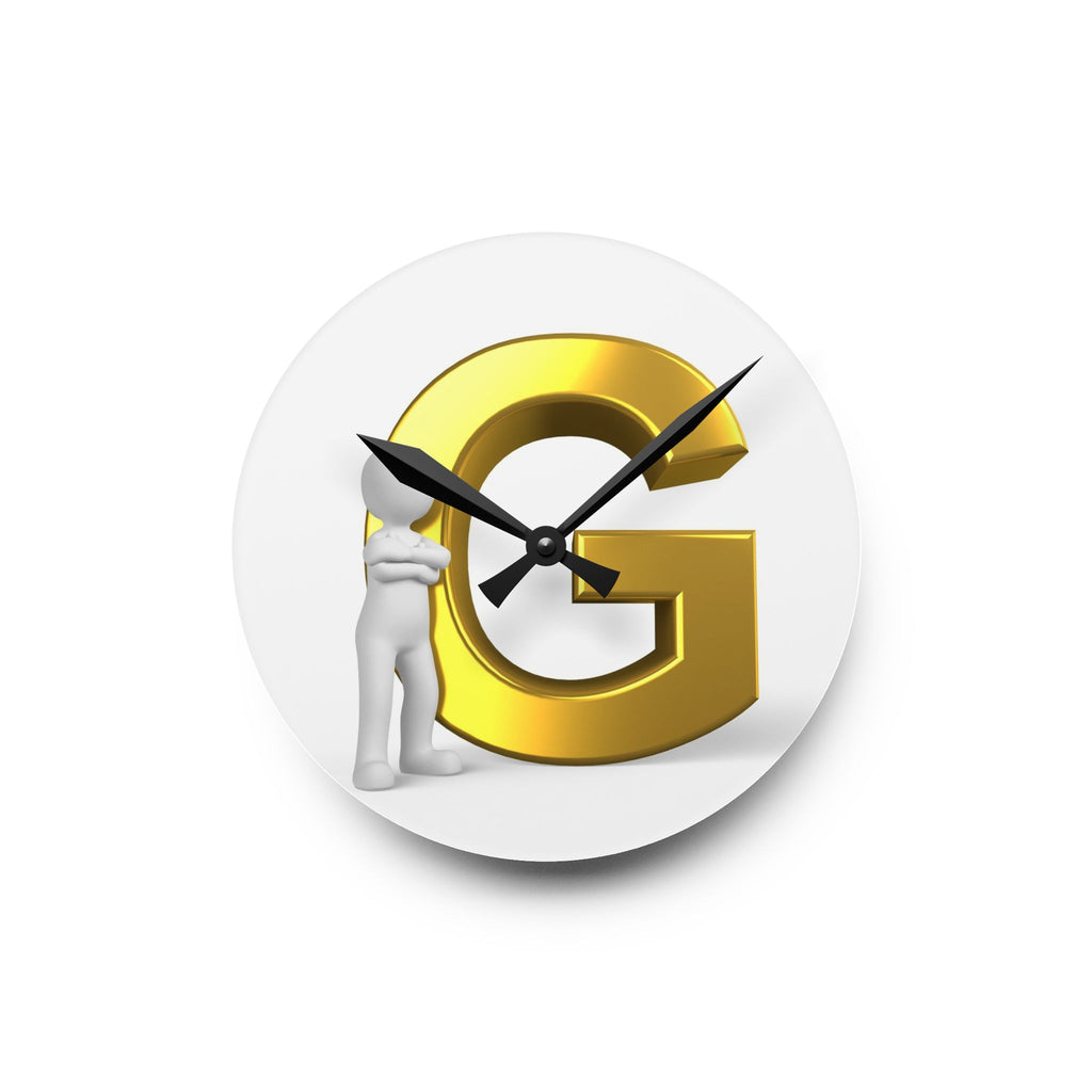 Gold Letter G monogram Acrylic Wall Clock | Initial decor, modern round clock
