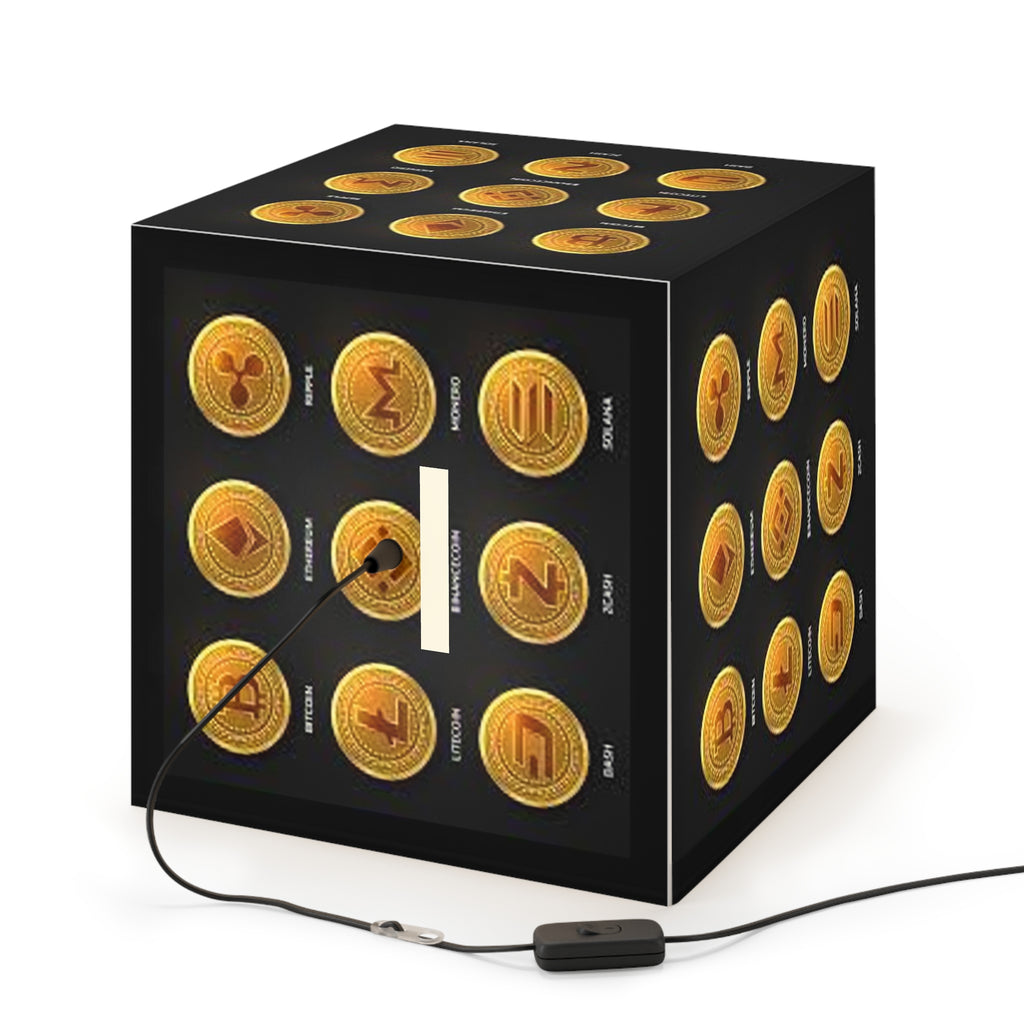 Cryptocurrency Coin Icons Light Cube Lamp | Bitcoin Ethereum Ripple Litecoin