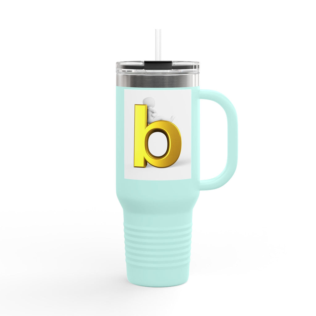 Gold 3D Letter B Travel Mug | 40oz Insulated Tumbler with Handle
