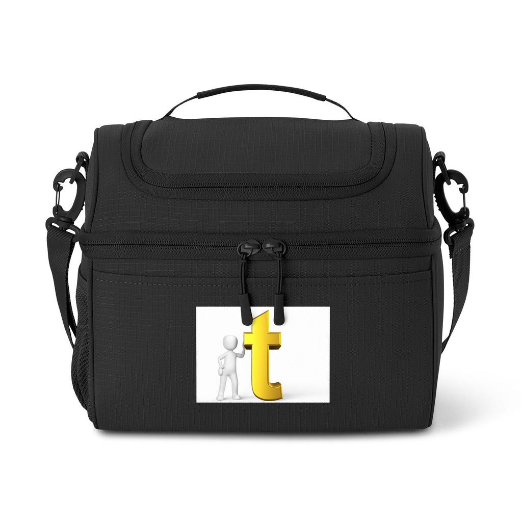 3D Stick Figure with Gold Letter T Cooler Bag | Insulated Lunch Tote