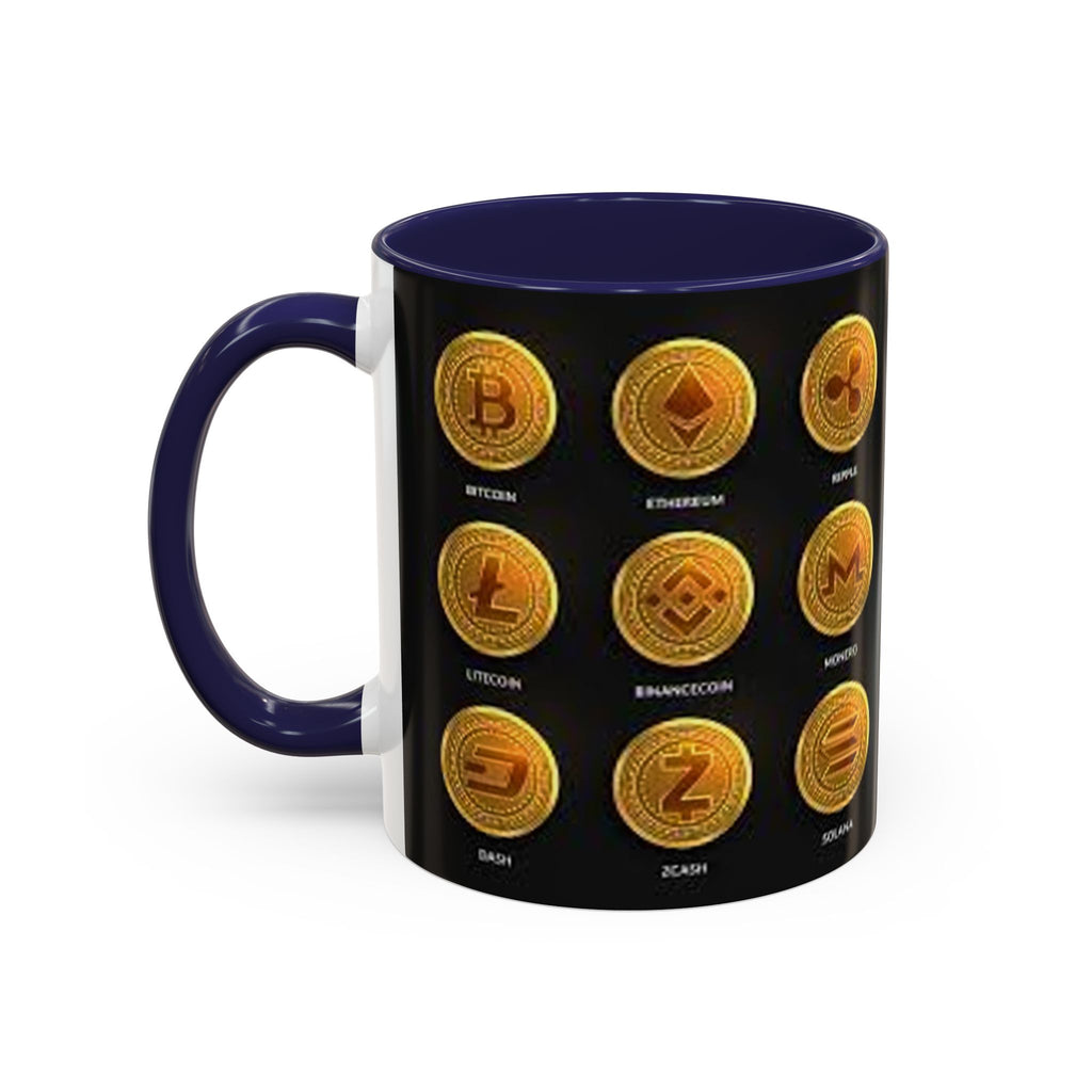 Cryptocurrency Coin Icons Accent Mug | Bitcoin Ethereum Litecoin Doge Coffee Mug