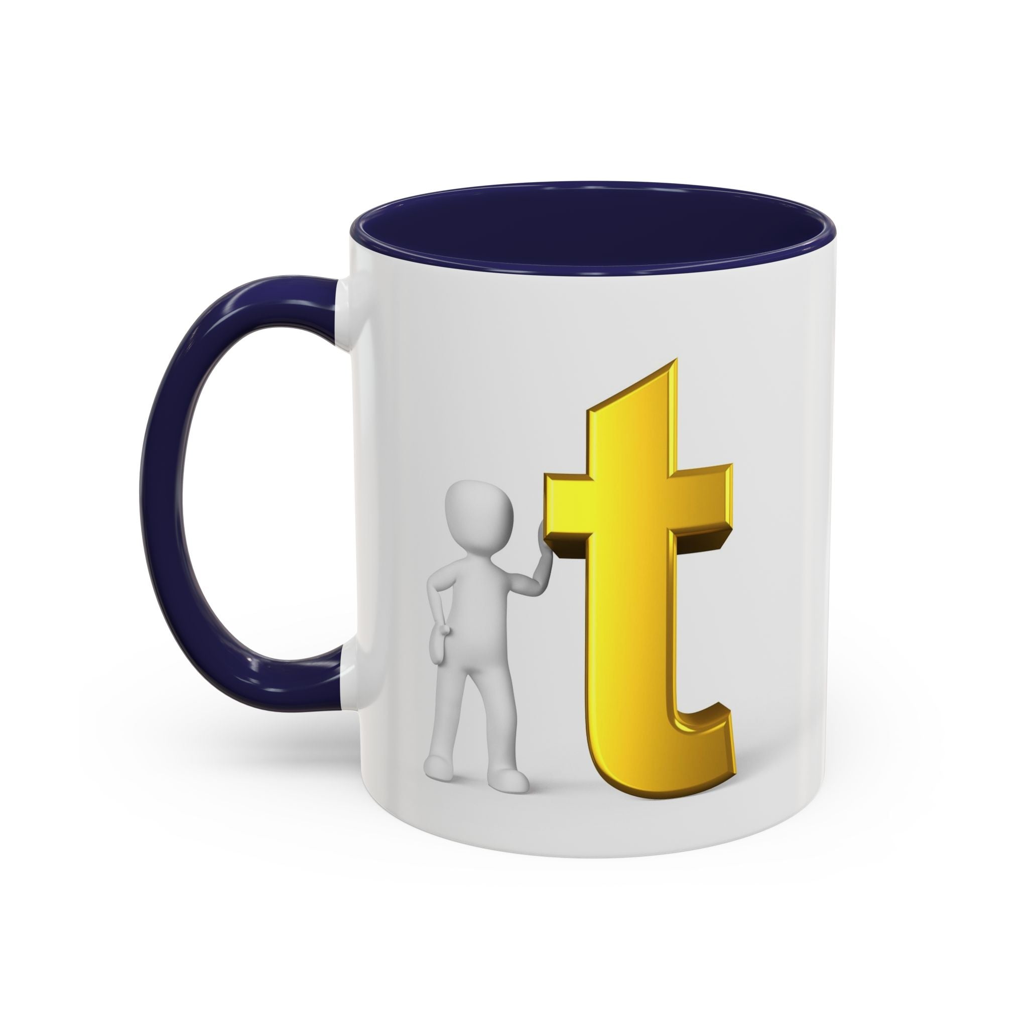 3D Stick Figure with Gold Letter T Mug | Accent Coffee Mug