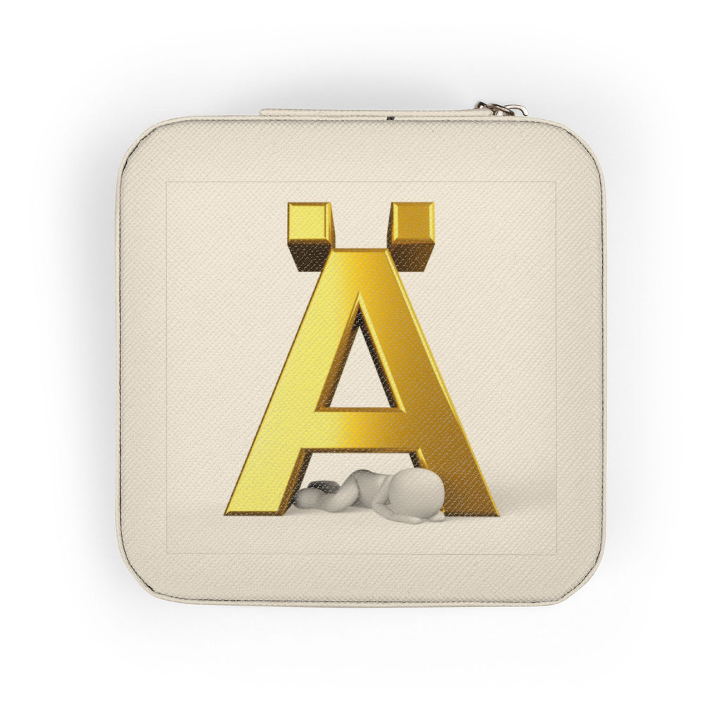 Gold Letter Ä monogram Jewelry Travel Case, Compact Pink Jewelry Box