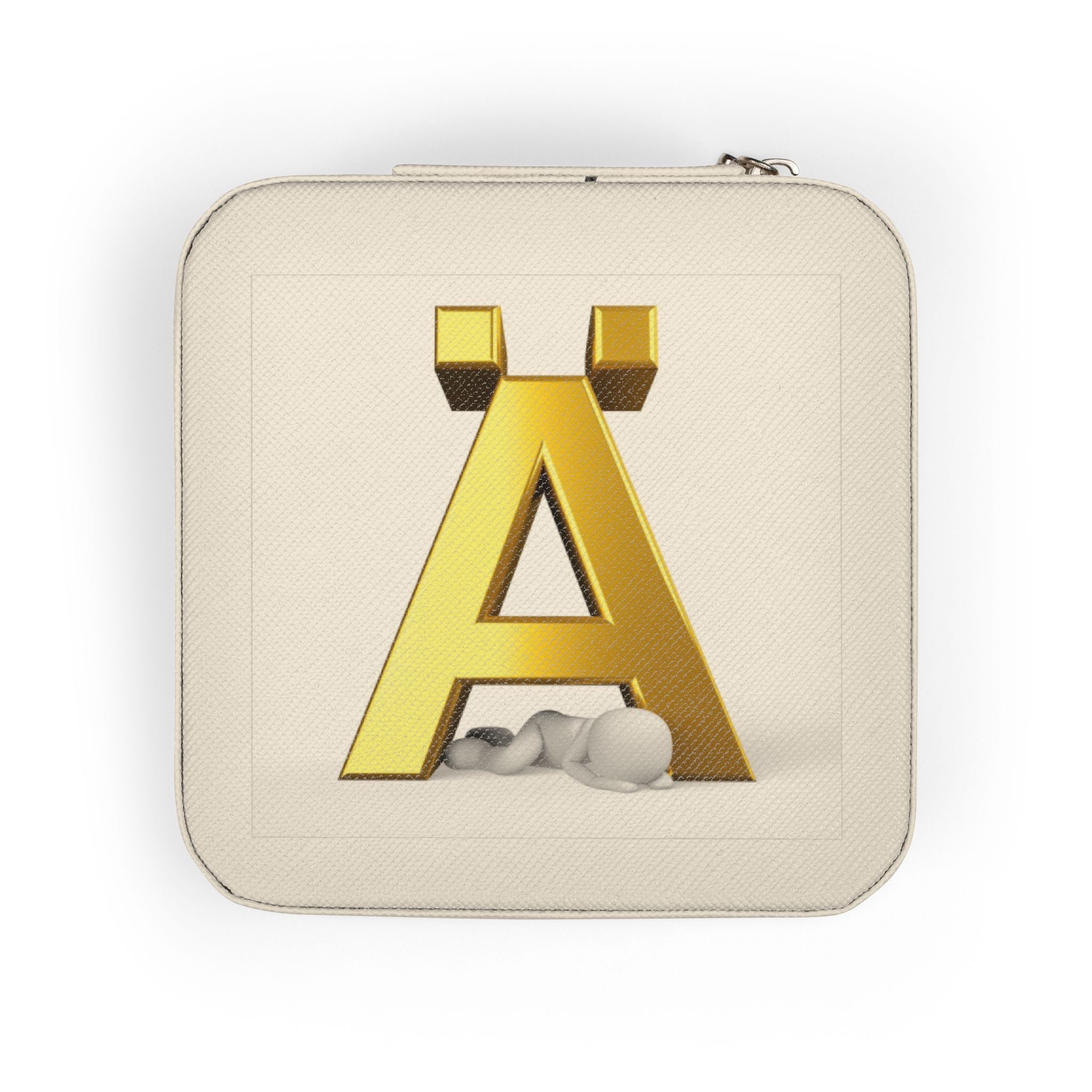 Gold Letter Ä monogram Jewelry Travel Case, Compact Pink Jewelry Box