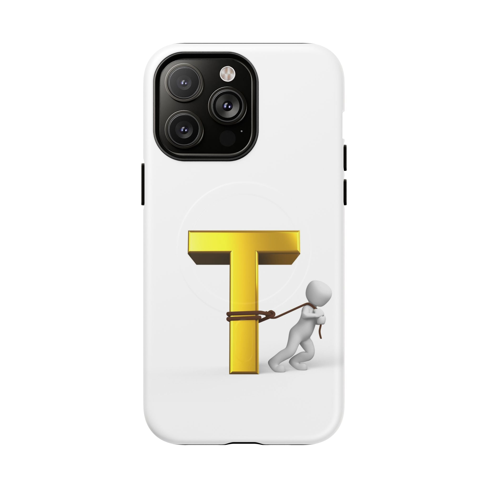 Coque de téléphone Lettre T en or avec personnage tirant | Coque magnétique résistante