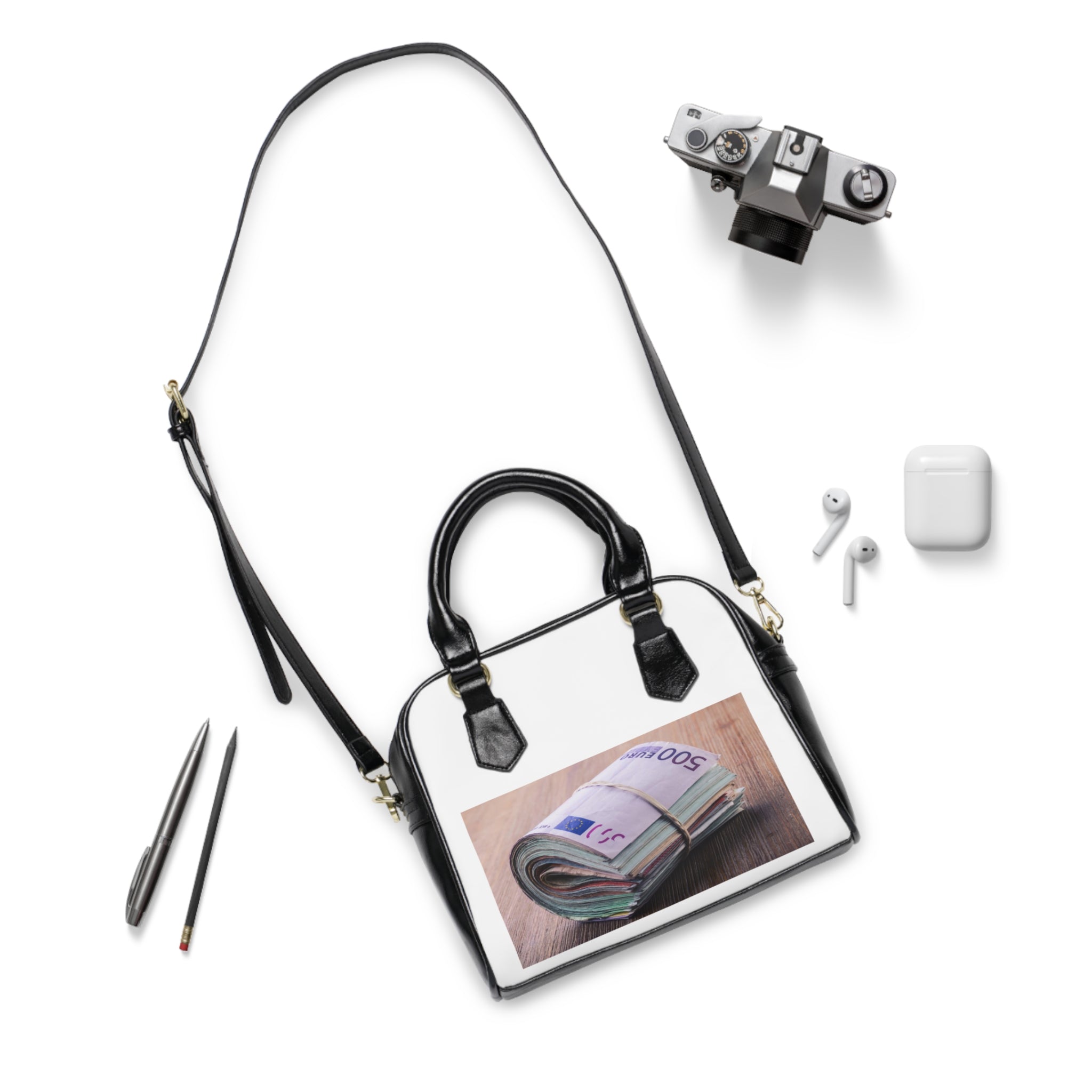 Rolled Euro Banknotes Shoulder Handbag | Money Print Purse