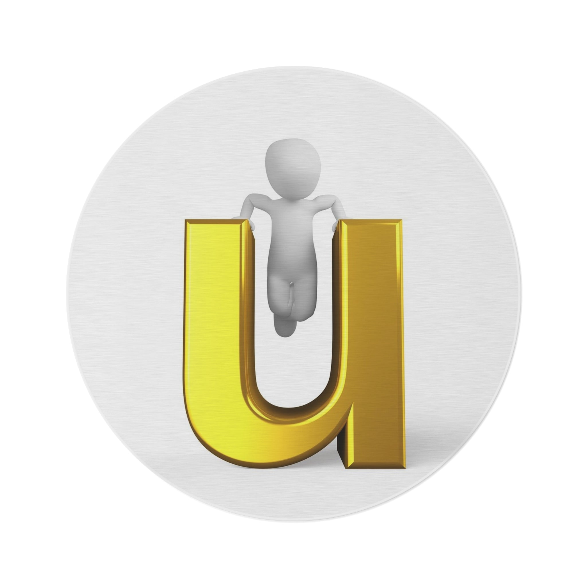 3D Gold Letter U with Figure Round Rug | Monogram Initial Circle Mat