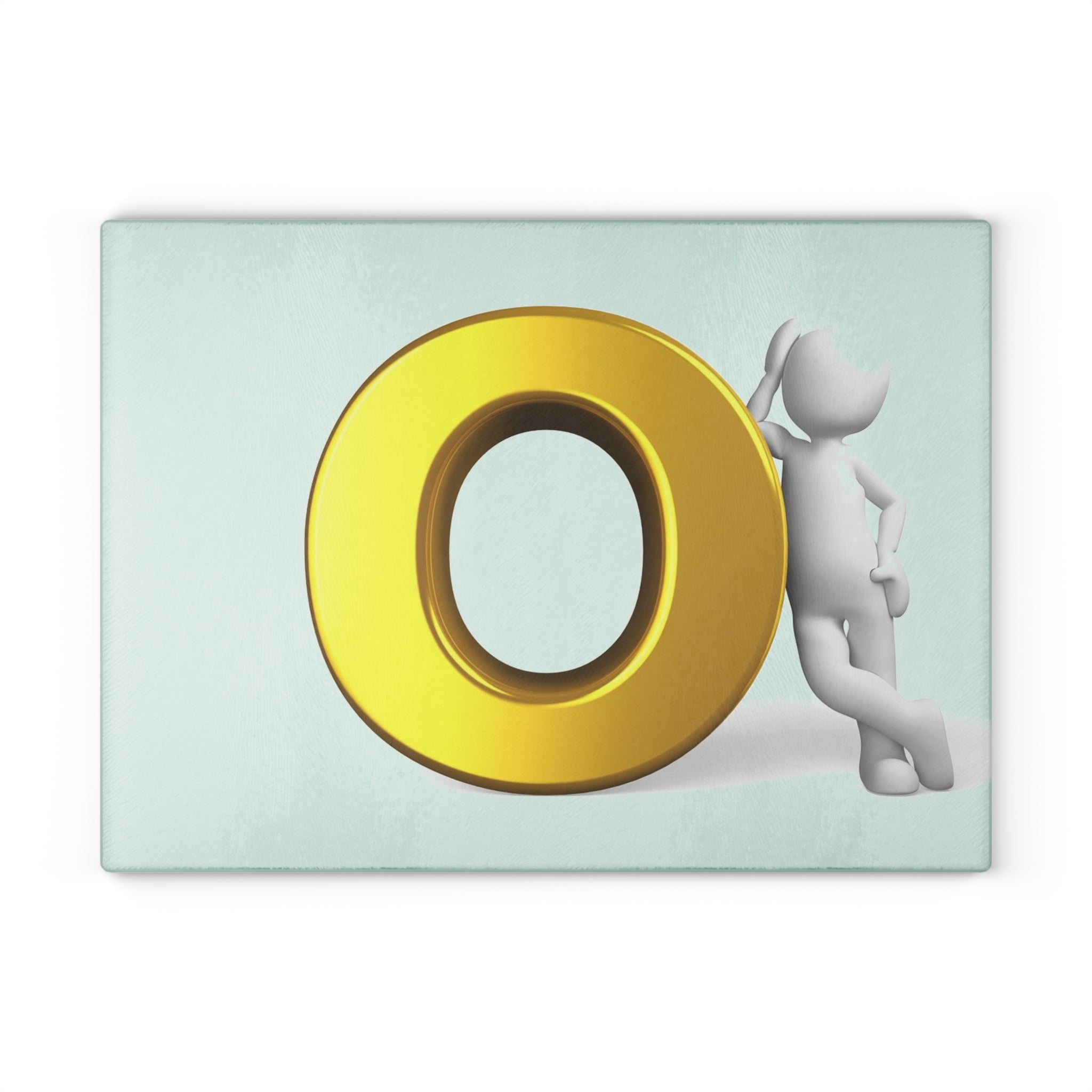 3D Gold Letter O  Character Glass Cutting Board | Decorative Kitchen Prep Surface