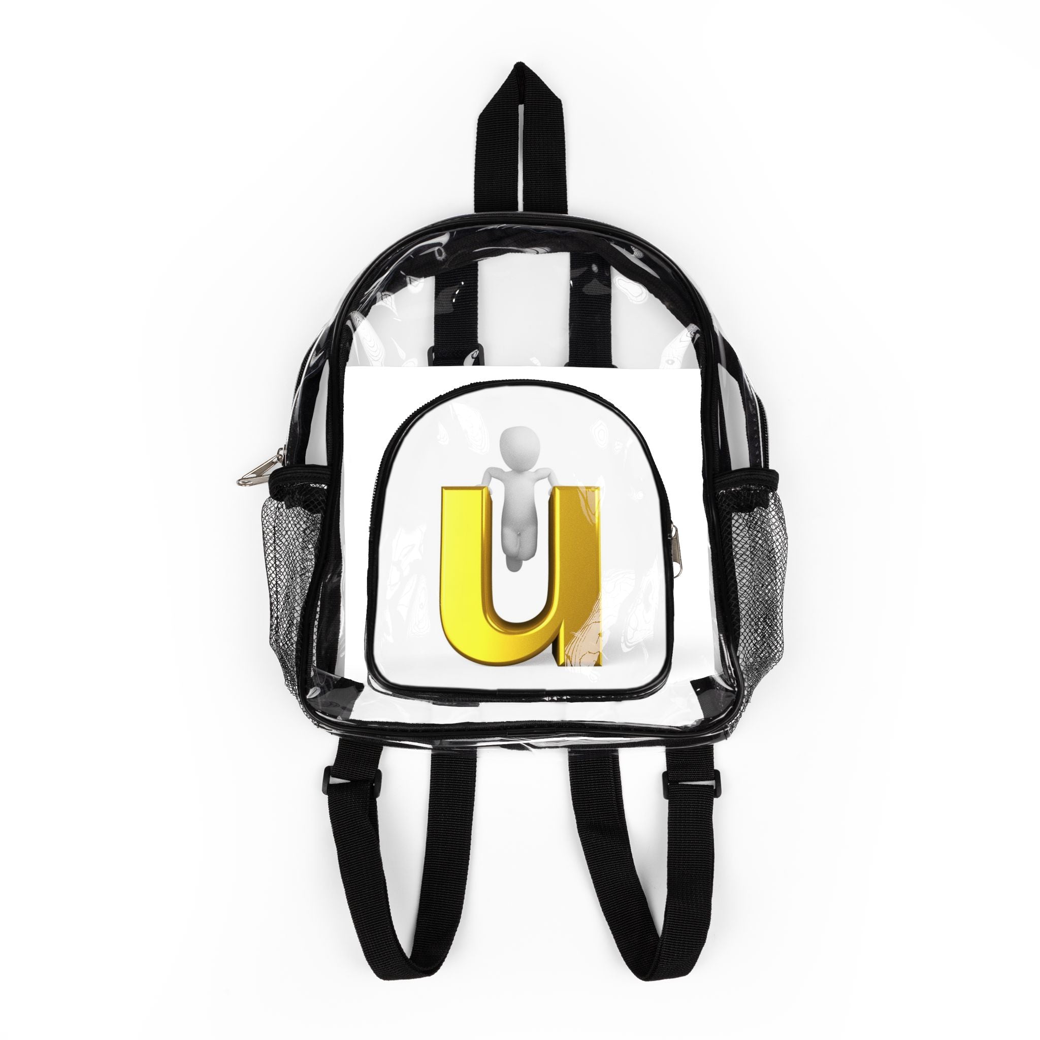 3D Yellow Letter U Character Clear Stadium Backpack | Transparent School Bag