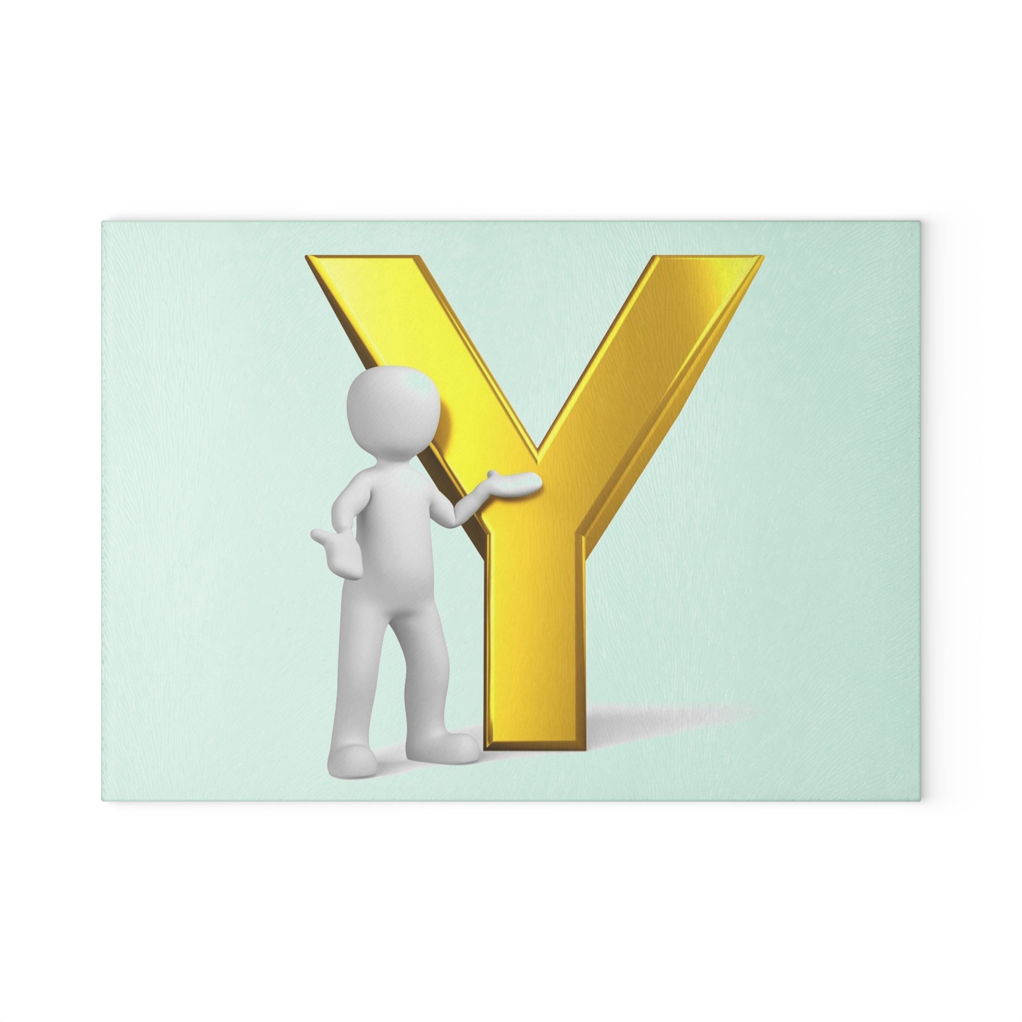 Gold Letter Y with 3D Figure Glass Cutting Board | Monogram Initial