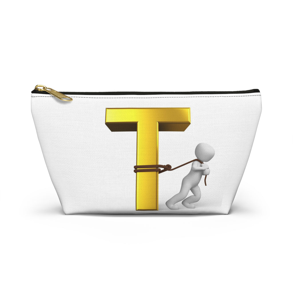 Gold Letter T with Person Pulling Rope Accessory Pouch