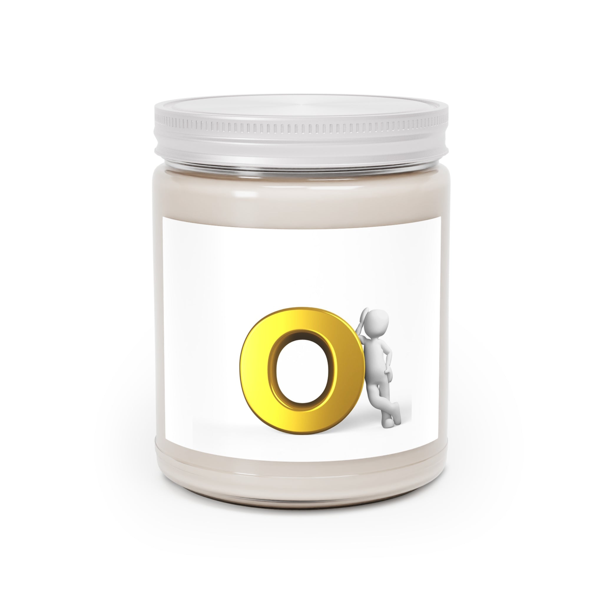 Gold O Letter Leaning Character Candle | 9oz Soy Jar with White Lid