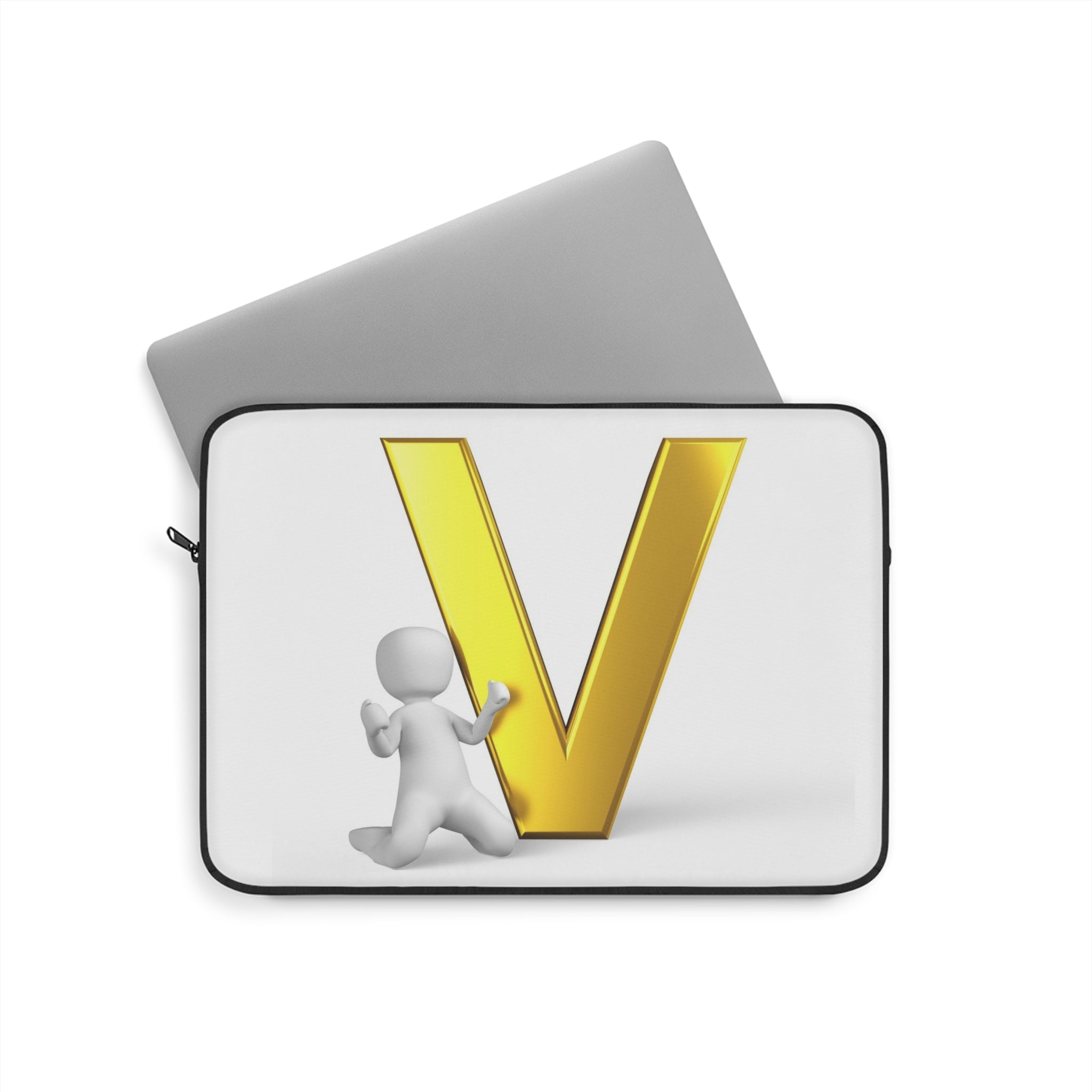 Gold Letter V Initial Laptop Sleeve | Monogram Alphabet Case
