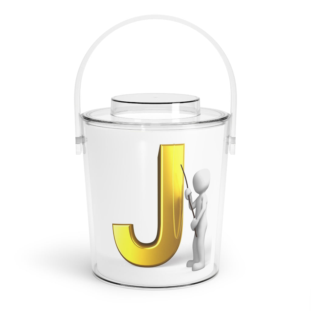 Gold Letter J Monogram Ice Bucket with Tongs | Personalized Initial Party Cooler
