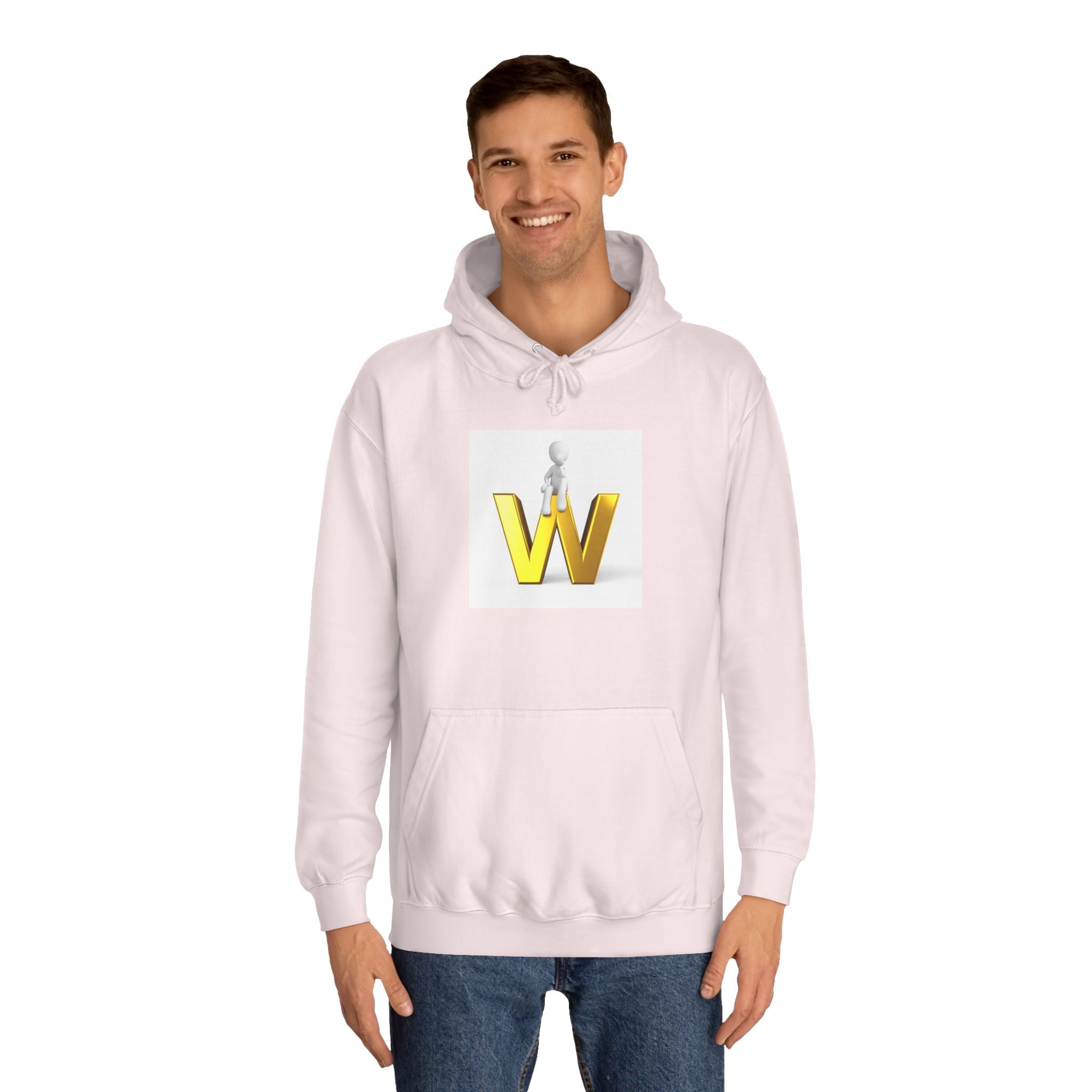 3D Gold W Letter with Sitting Figure Hoodie | Initial W Sweatshirt