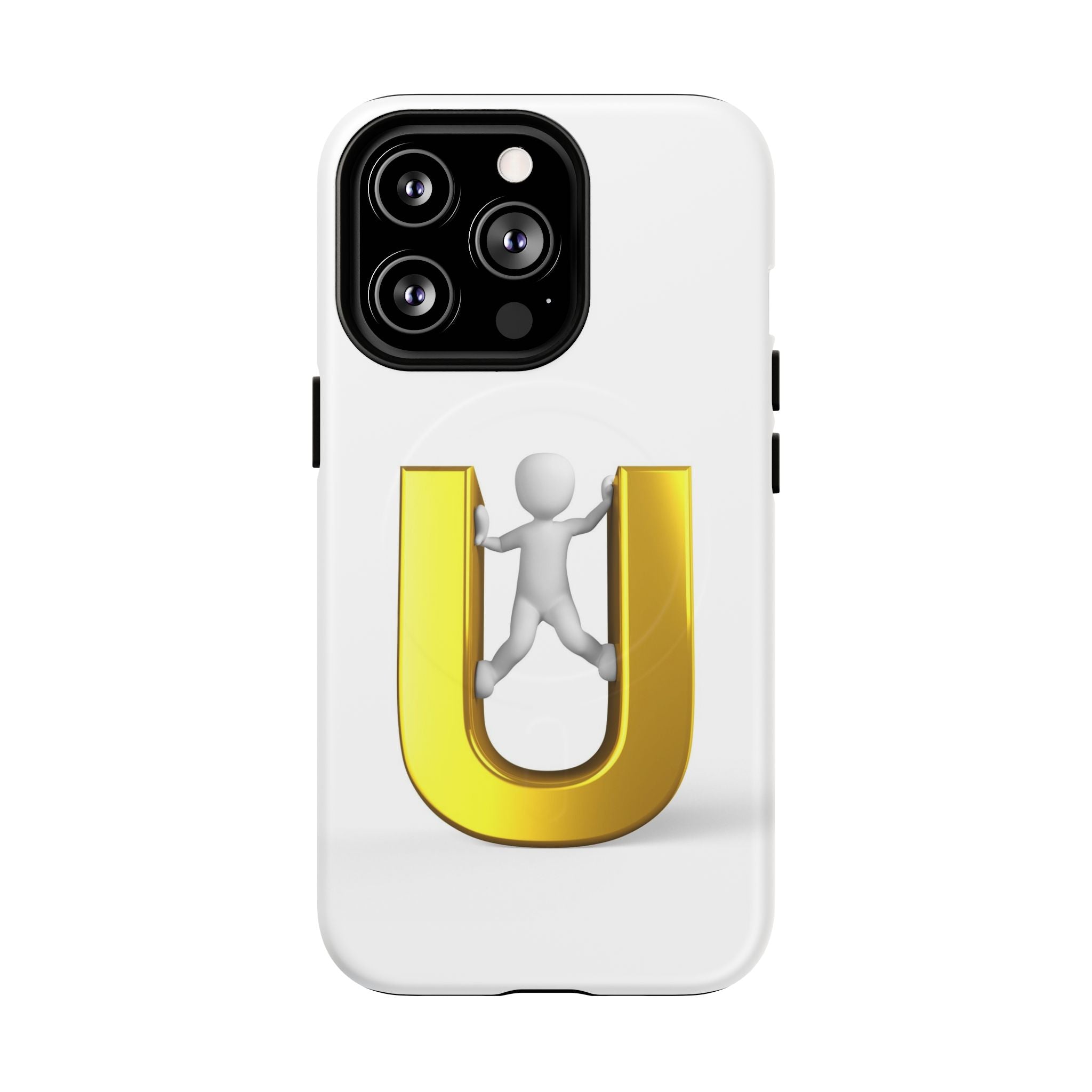 Coque de téléphone en 3D Dorée Lettre U avec Bonhomme Allumette | Coque Magnétique Robuste