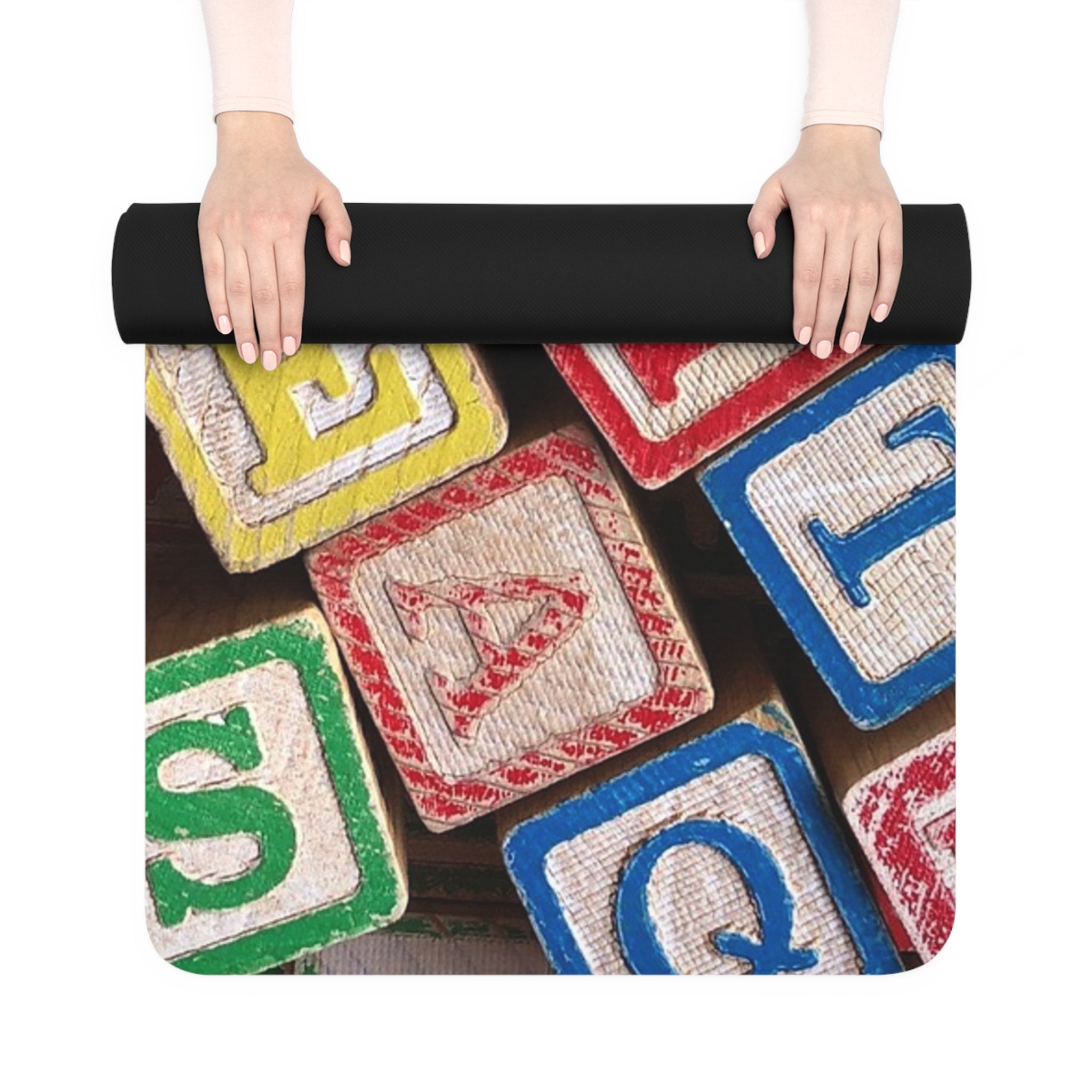 Colorful Alphabet Blocks Rubber Yoga Mat | Kids ABC Pattern, Non-Slip Exercise Mat
