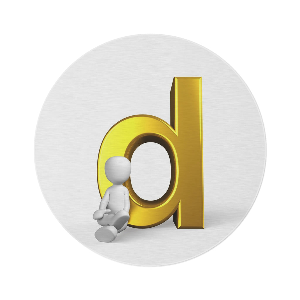Golden Letter D with Sitting Figurine Round Rug | Monogram Initial Home Decor