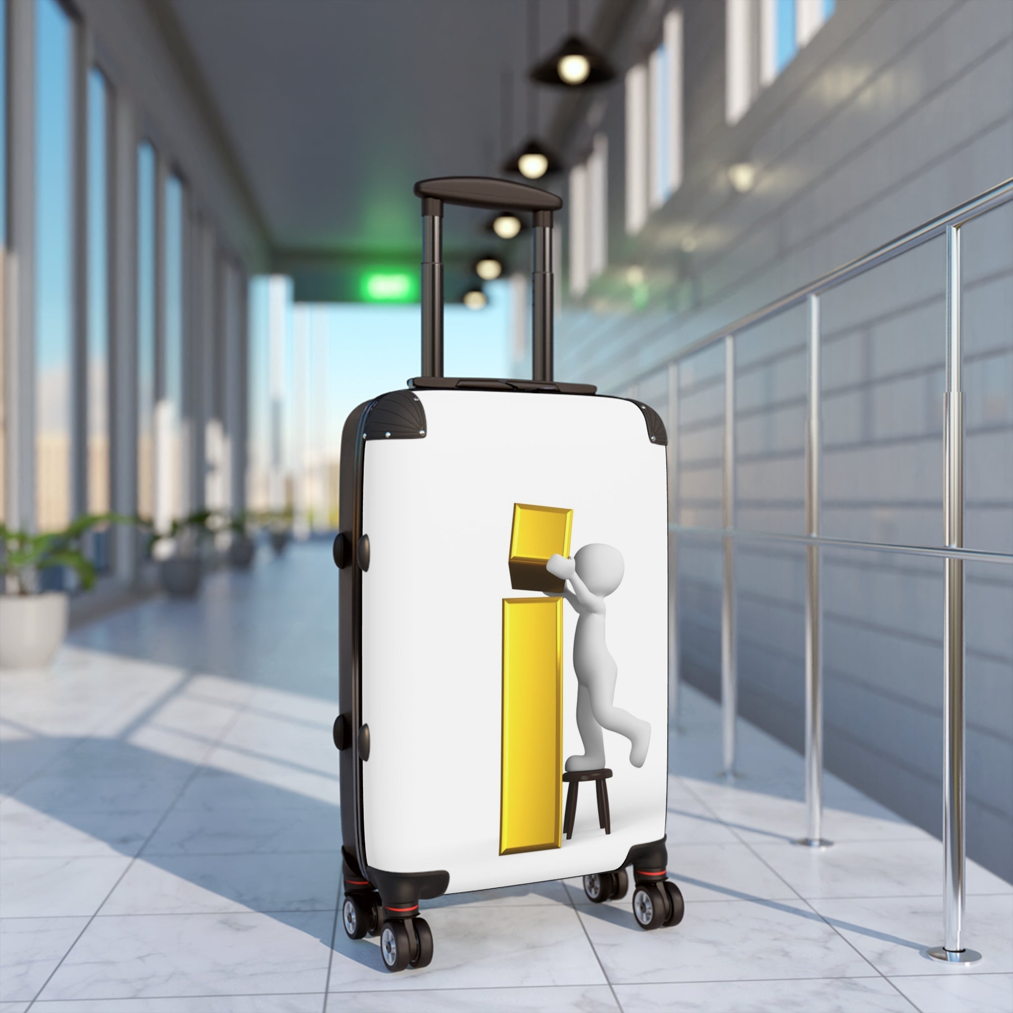 3D Stick Figure Building Gold Letter i Suitcase | Travel Luggage