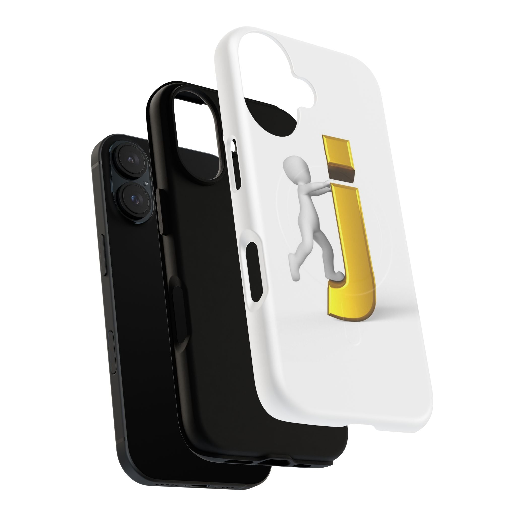 3D Stick Figure Pushing Gold Letter J Phone Case | Tough Magnetic Case