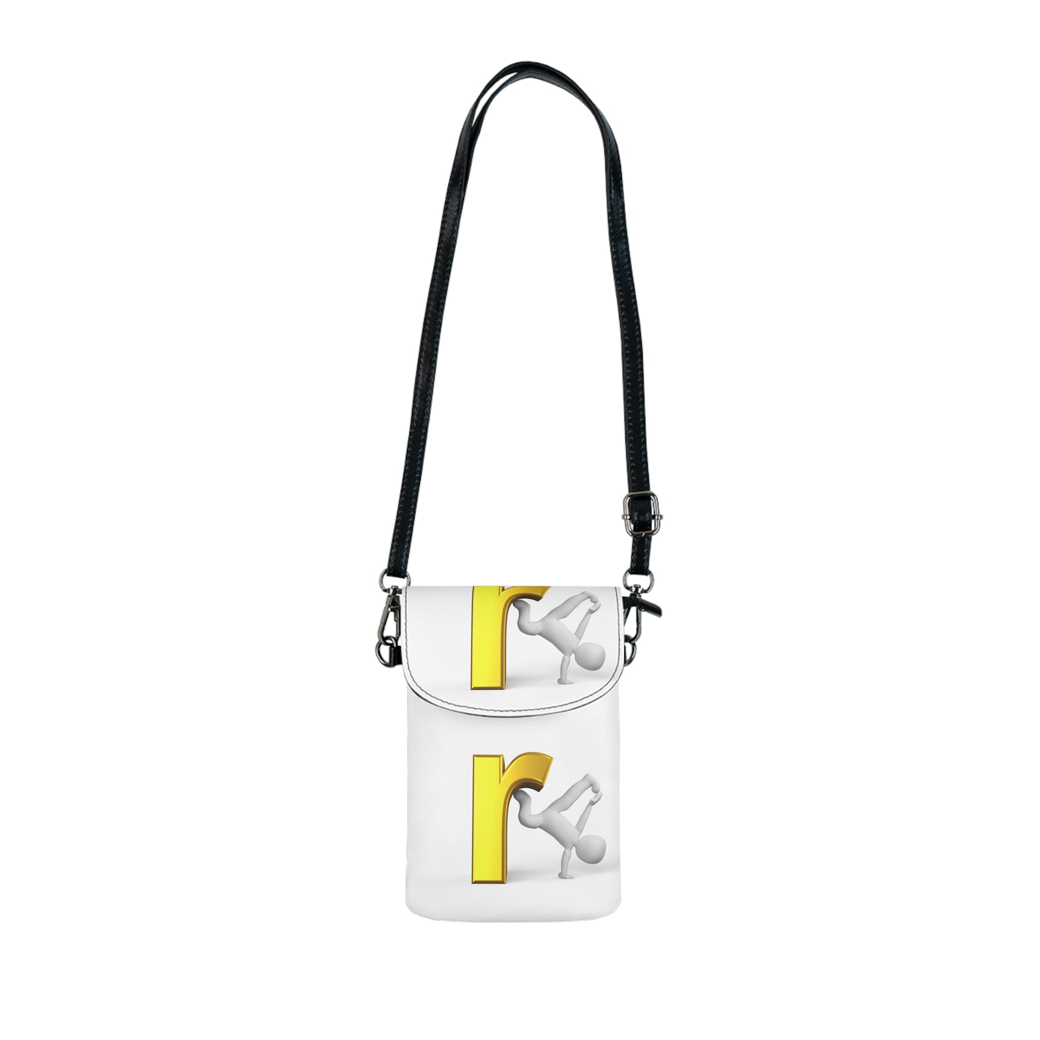 Yellow Letter R with Runner Illustration Small Cell Phone Wallet | Crossbody Phone Purse