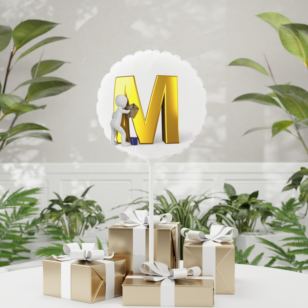 Gold 3D Letter M Balloon 11" | Round Heart-Shaped Foil Balloon