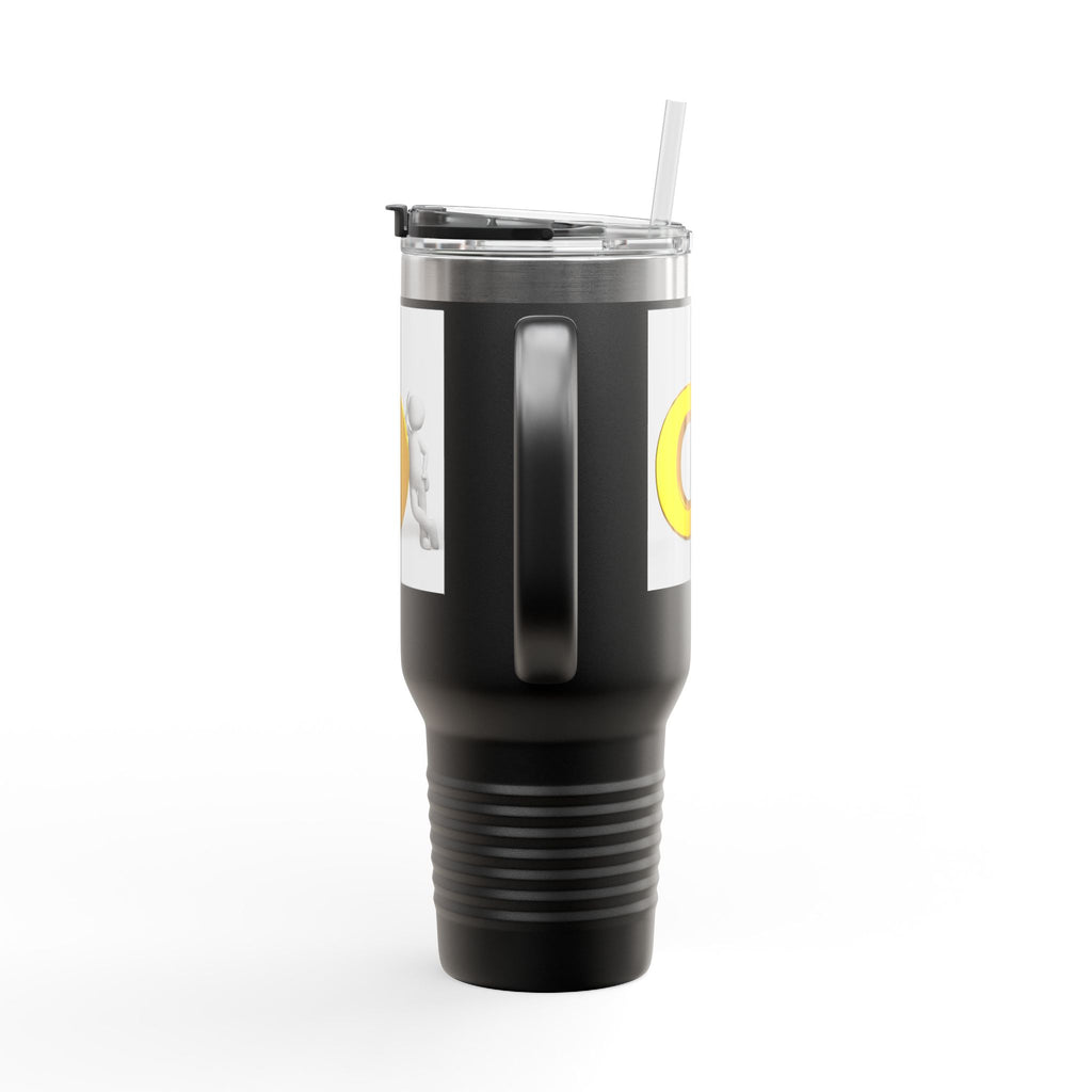 3D Person Pushing Gold O Letter Travel Mug | 40oz Insulated Tumbler