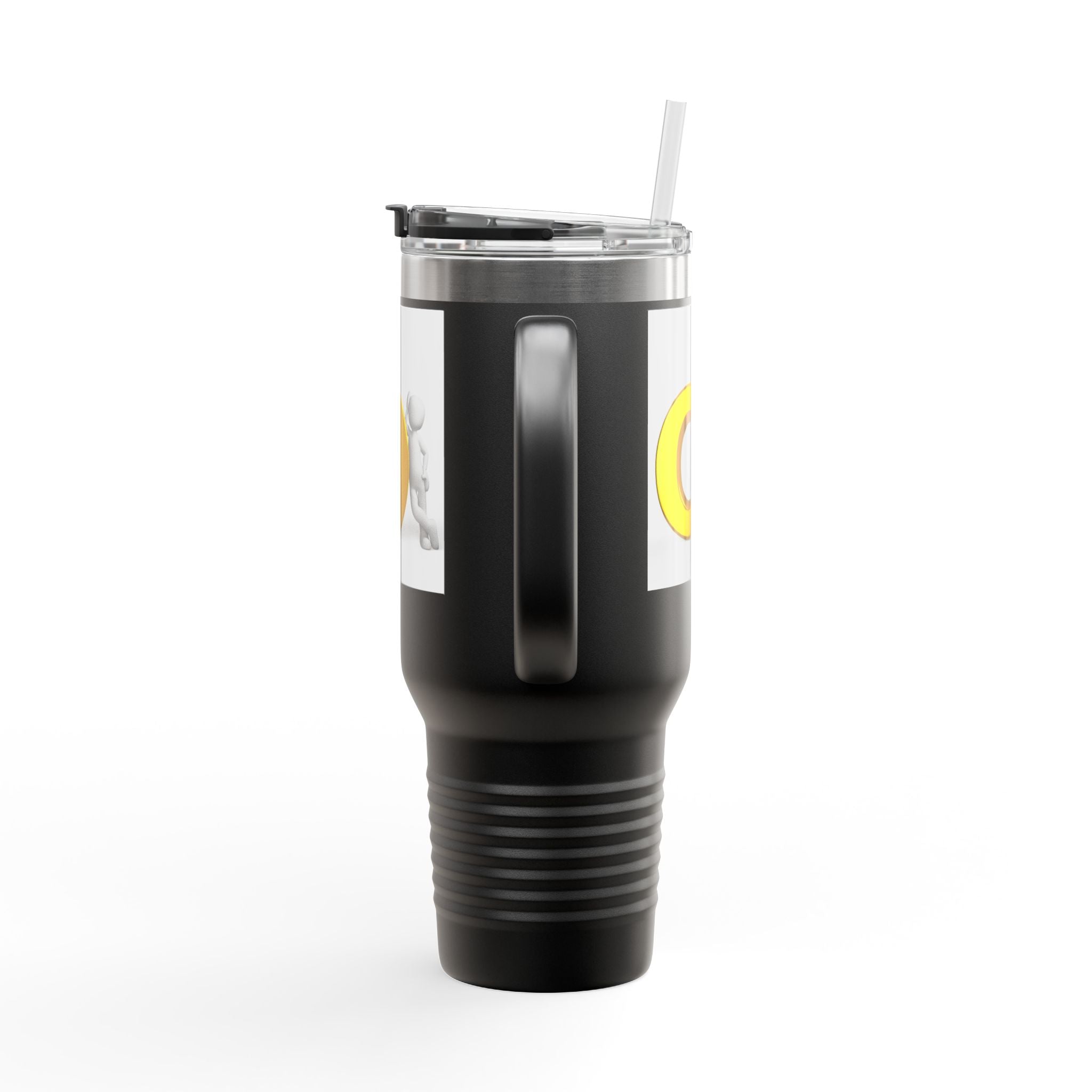 3D Person Pushing Gold O Letter Travel Mug | 40oz Insulated Tumbler