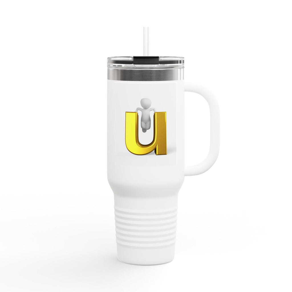 3D Gold Letter U with Figure Insulated Travel Mug | 40oz Tumbler
