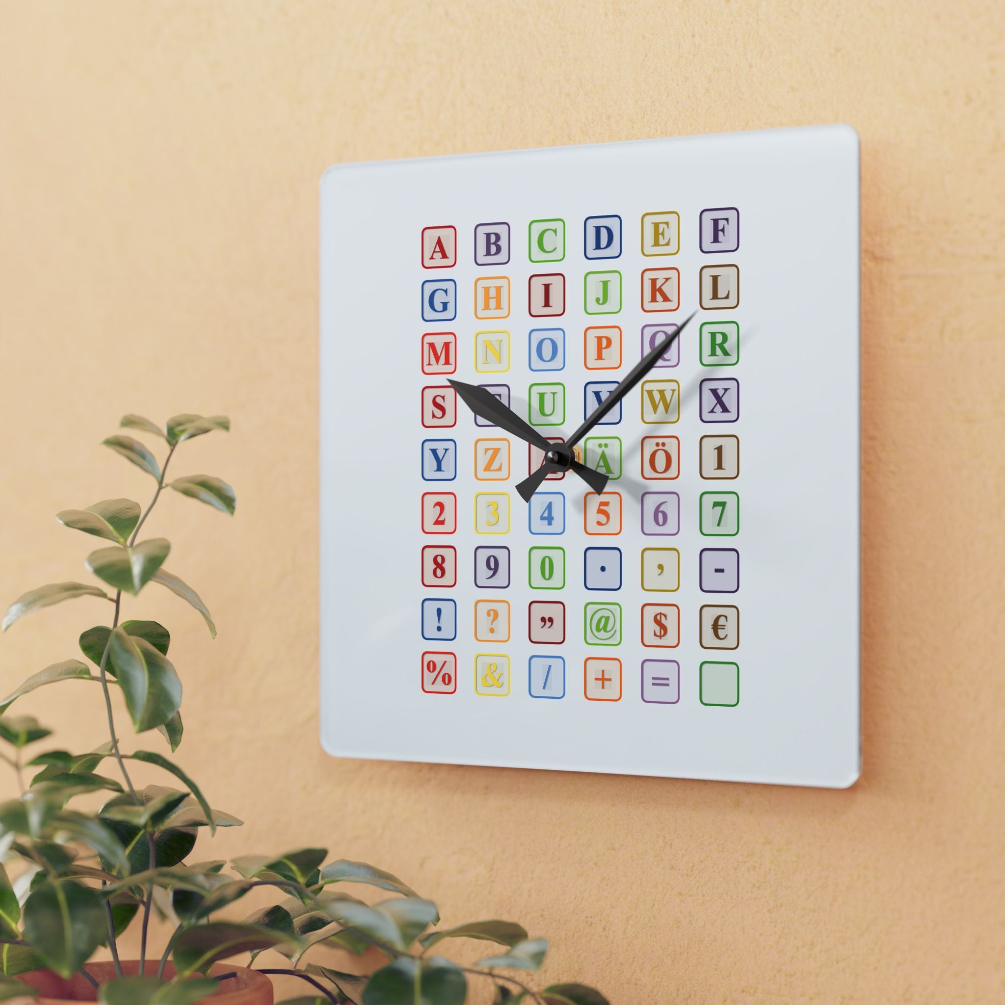 Colorful Alphabet Blocks Acrylic Wall Clock | Kids Learning Decor