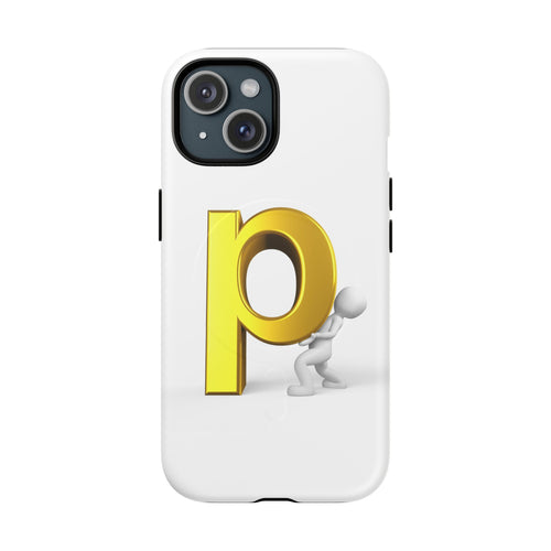 Coque de téléphone 3D avec lettre P dorée | Coque de téléphone magnétique robuste