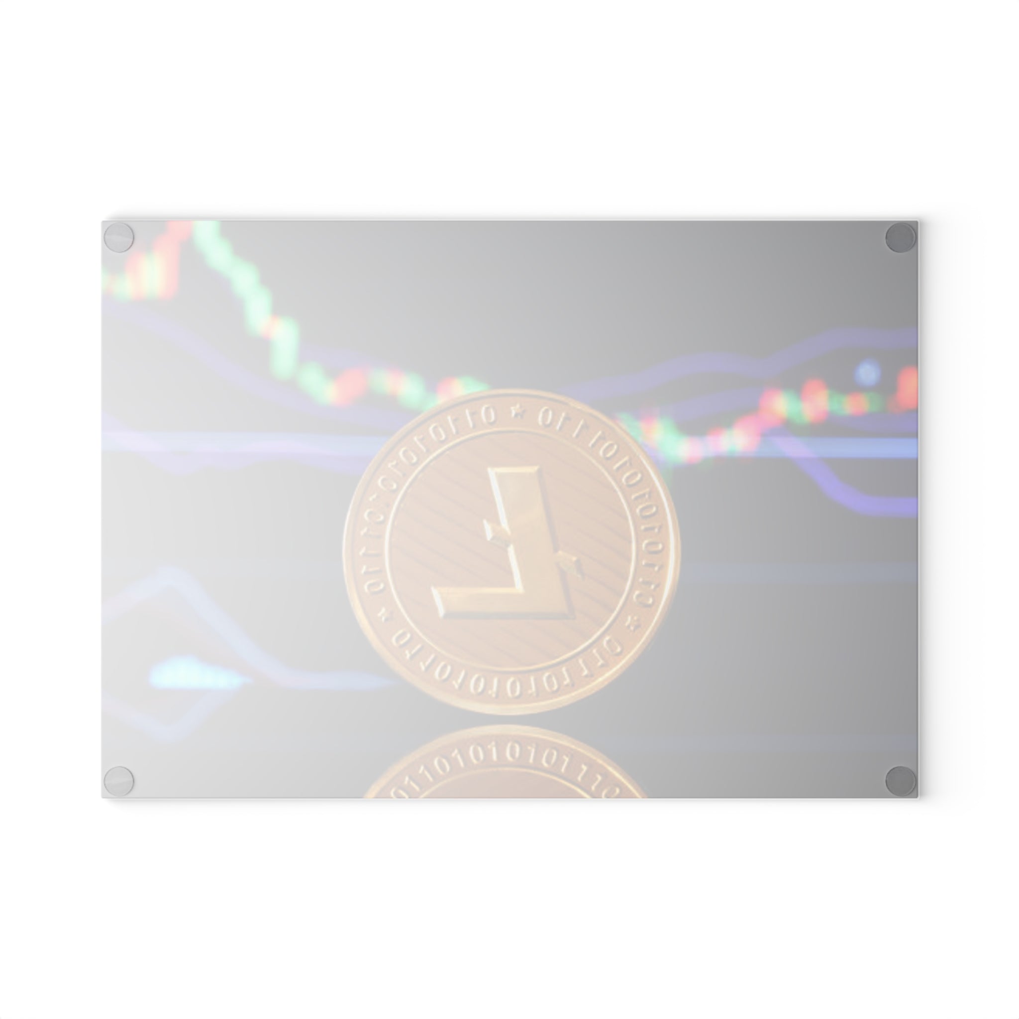 Litecoin Coin with Crypto Market Chart Glass Cutting Board | Cryptocurrency Kitchen Decor