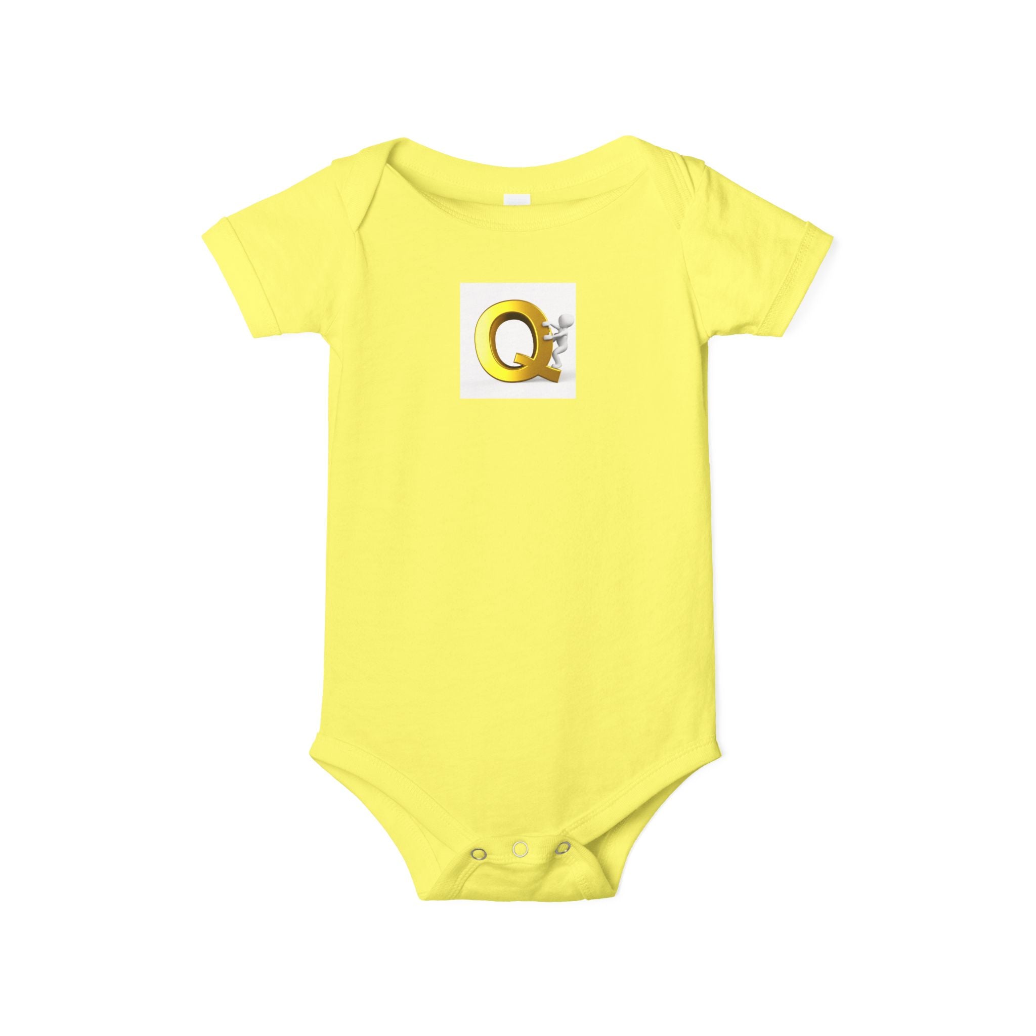 Lettre Q dorée avec figurine mignonne une pièce | Body bébé monogramme