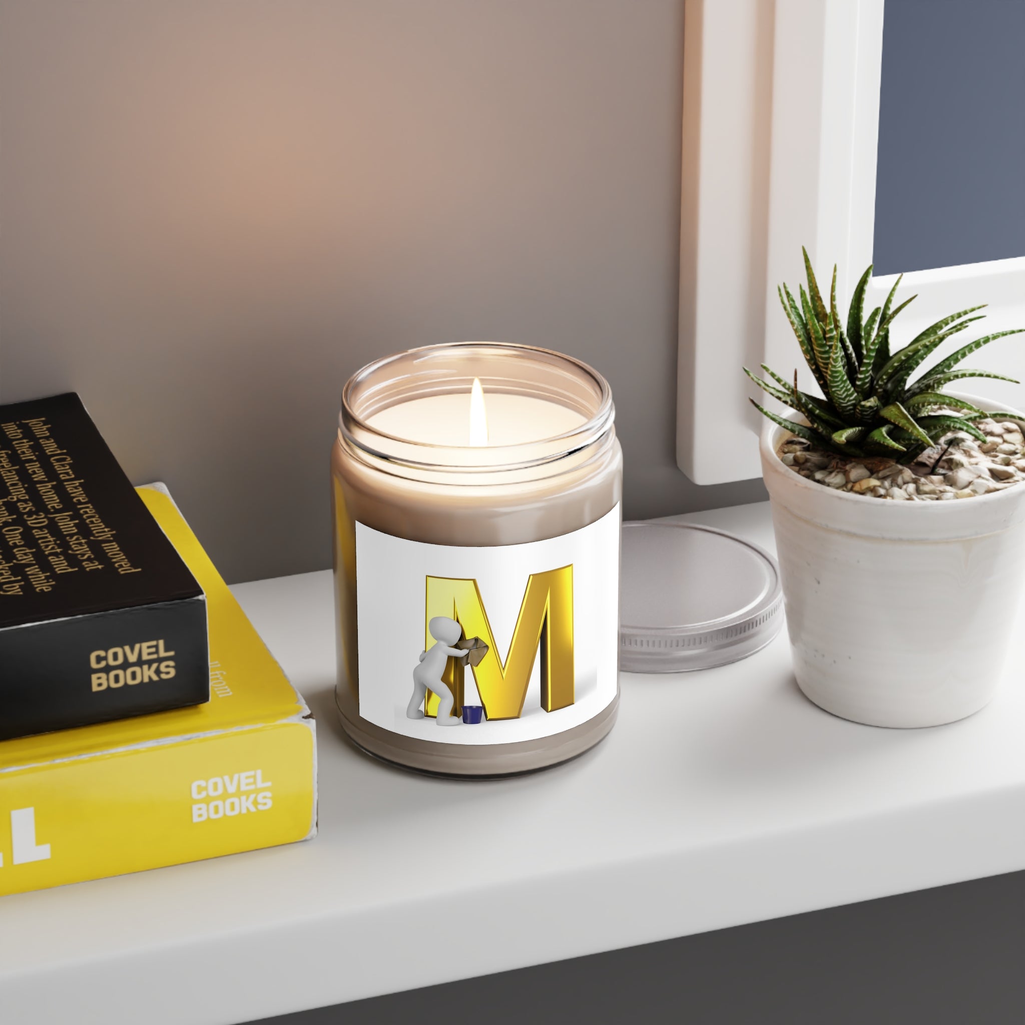 Gold Letter M Monogram Candle 9oz Soy Candle | White Lid