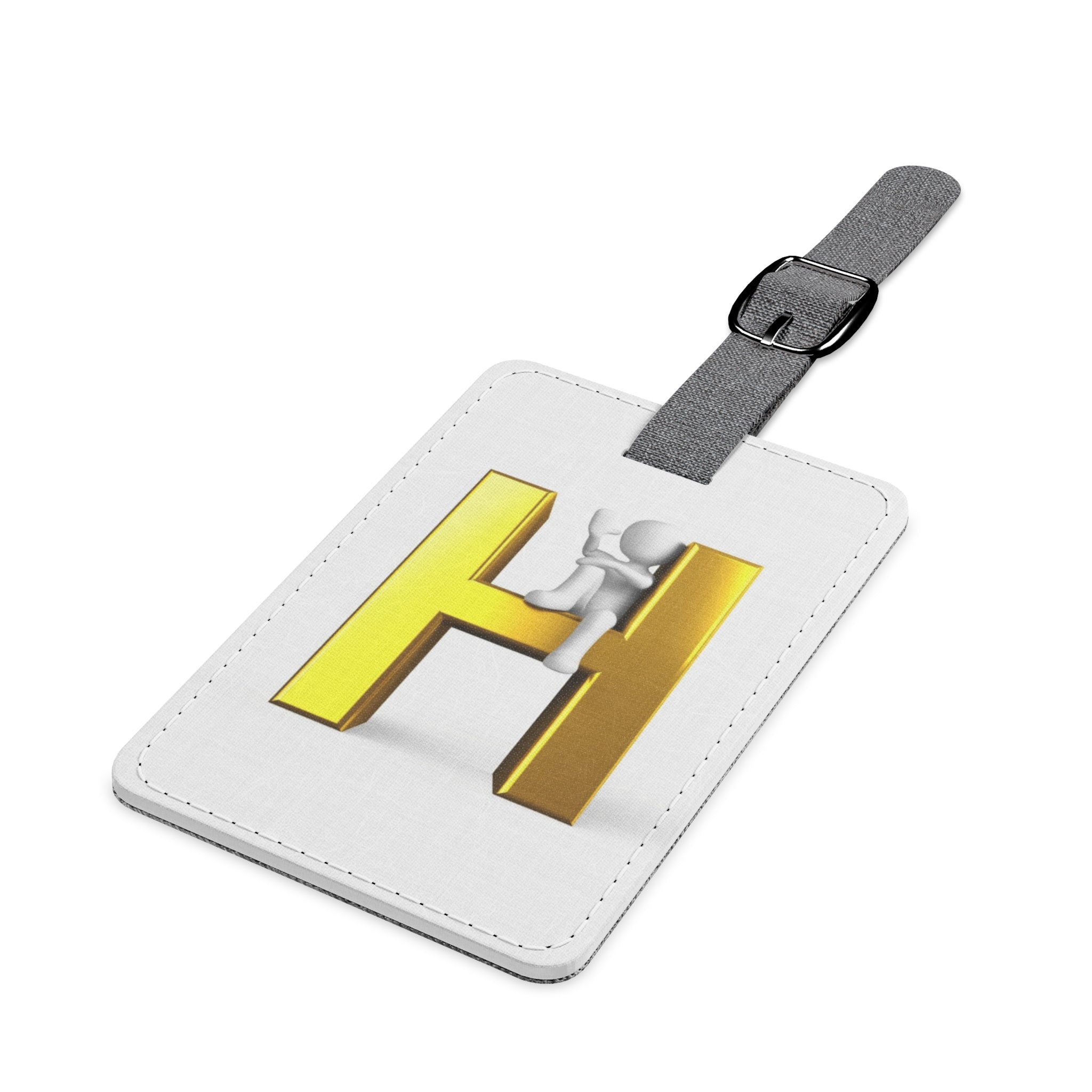 Gold Letter H Monogram Luggage Tag | Rectangle Saffiano Polyester