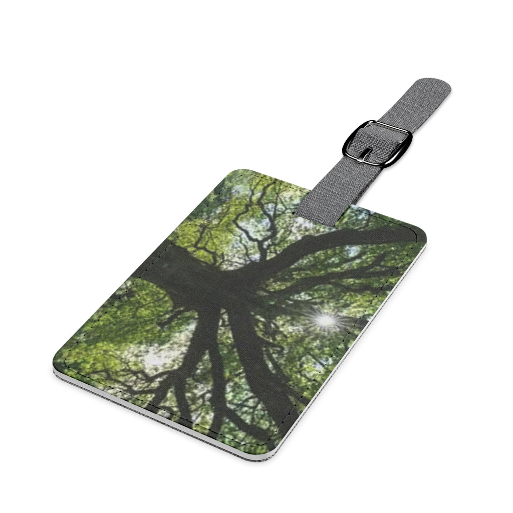 Sunlit Tree Canopy Luggage Tag | Green Forest Photo