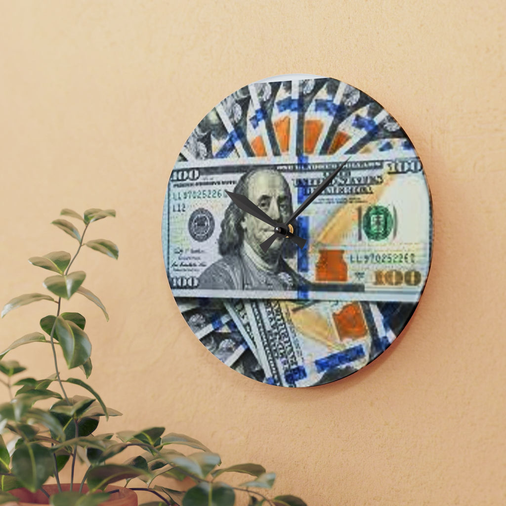 Hundred Dollar Bills Acrylic Clock | Money Stack Wall Clock