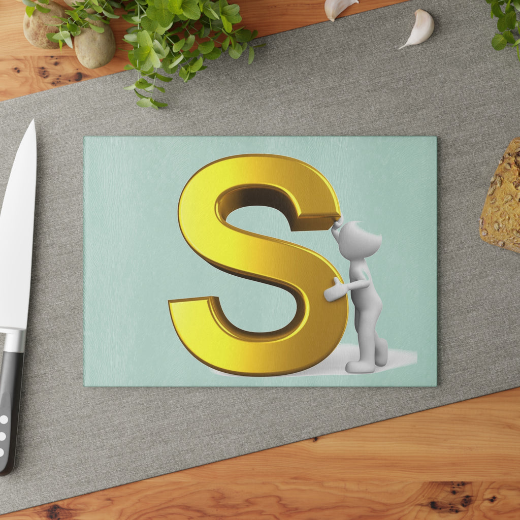 Gold Letter S Graphic Glass Cutting Board | Monogram Initial Kitchen Decor