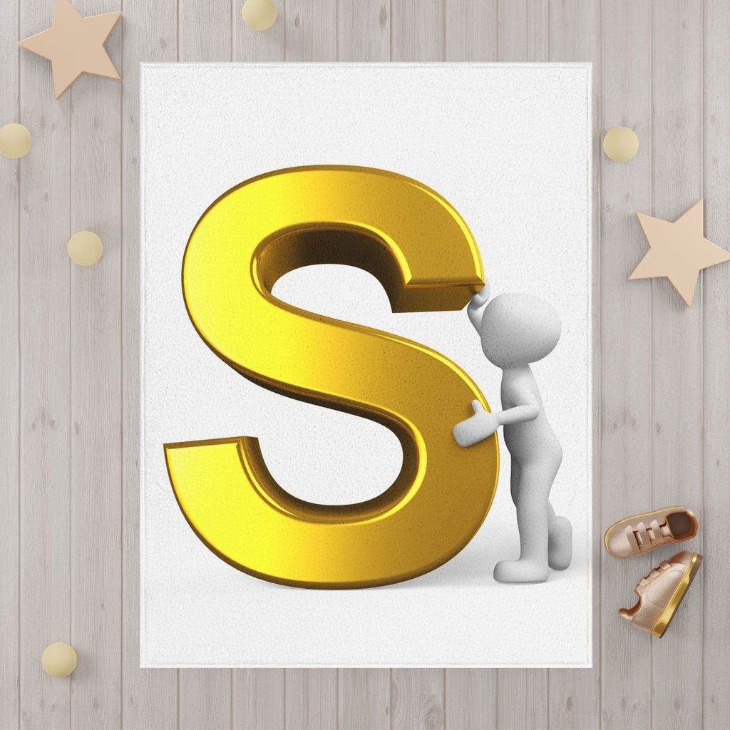 Gold Letter S with 3D Figure Toddler Blanket | Initial Monogram