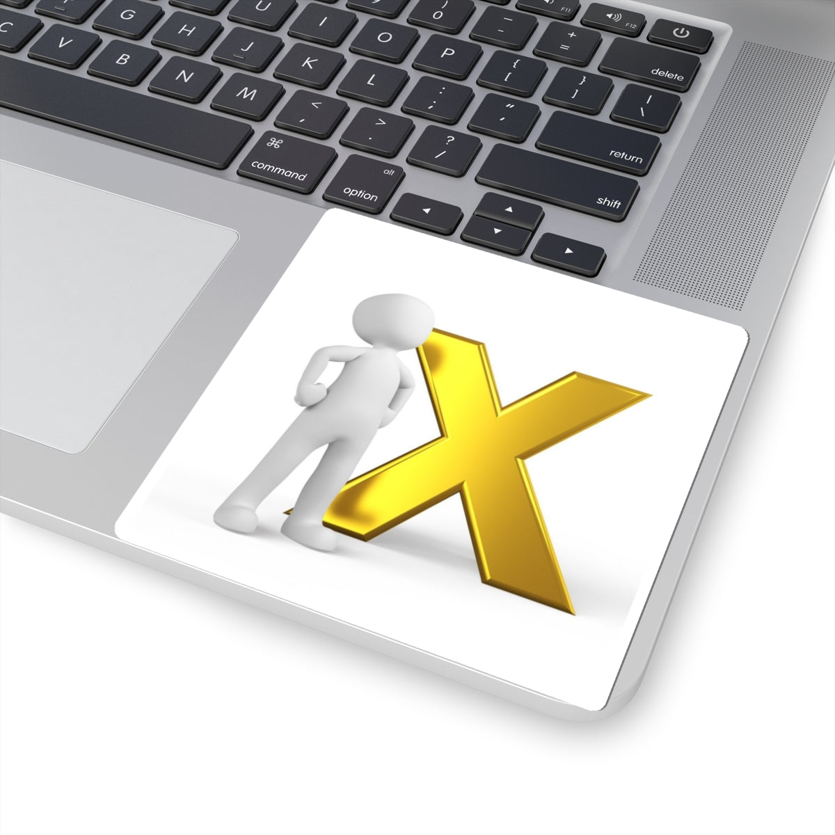 Gold X with 3D Stick Figure Kiss-Cut Stickers | Alphabet Letter Decal