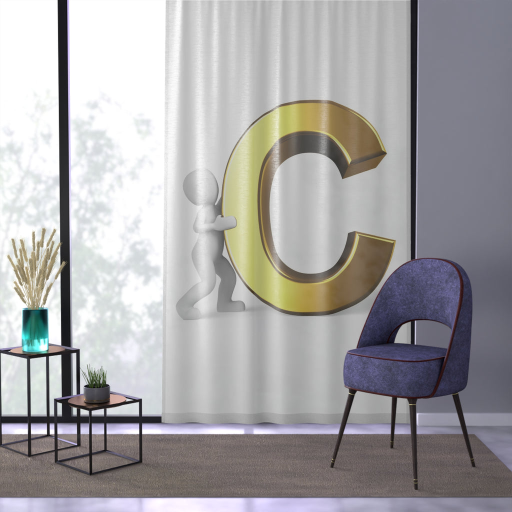 Gold Letter C with Figure Window Curtain | Monogram Initial Curtain