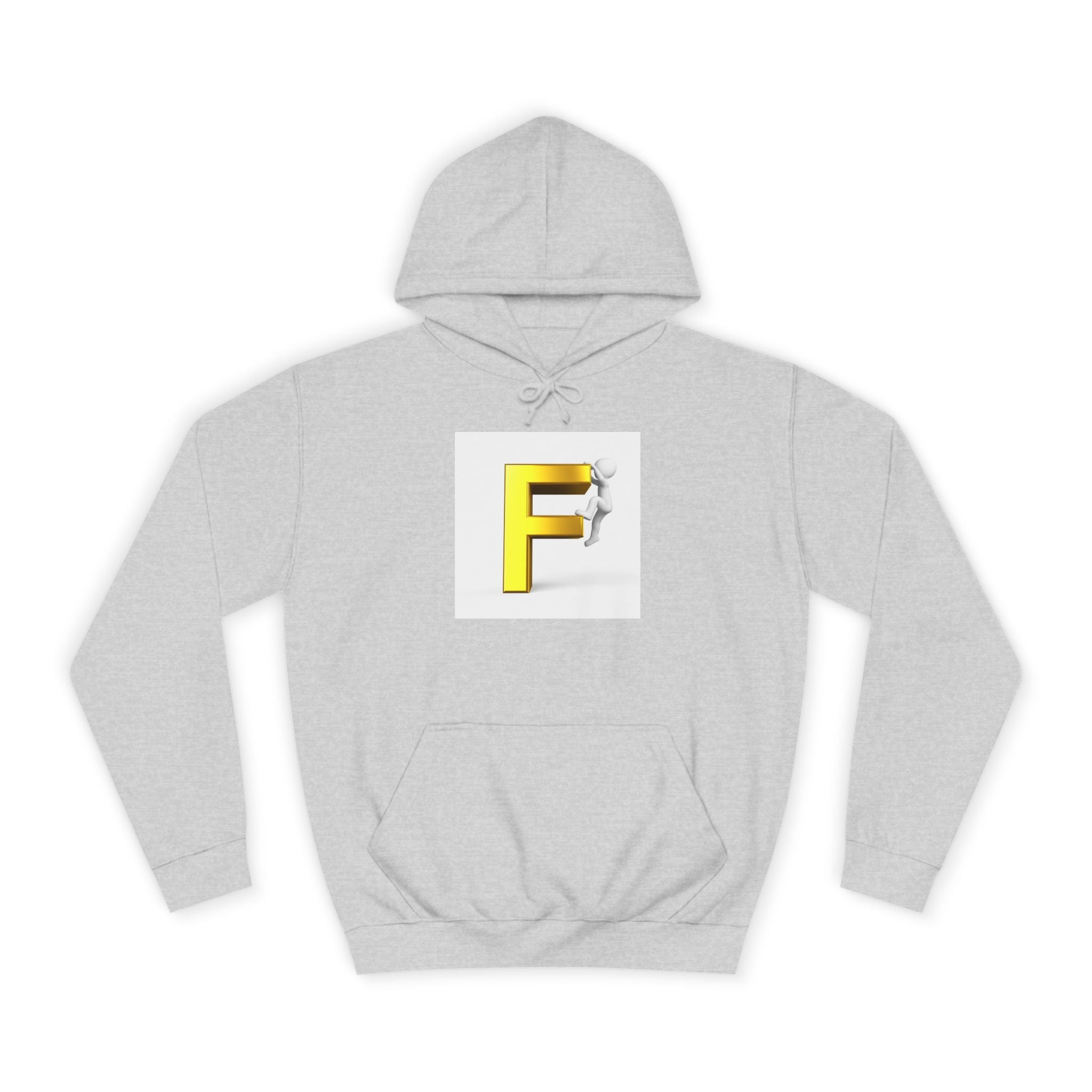 3D Gold Letter F Hoodie | Climbing Figurine Letterman Style
