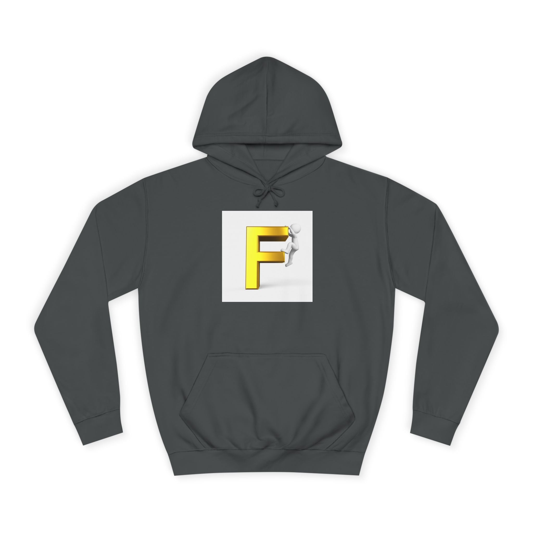 3D Gold Letter F Hoodie | Climbing Figurine Letterman Style