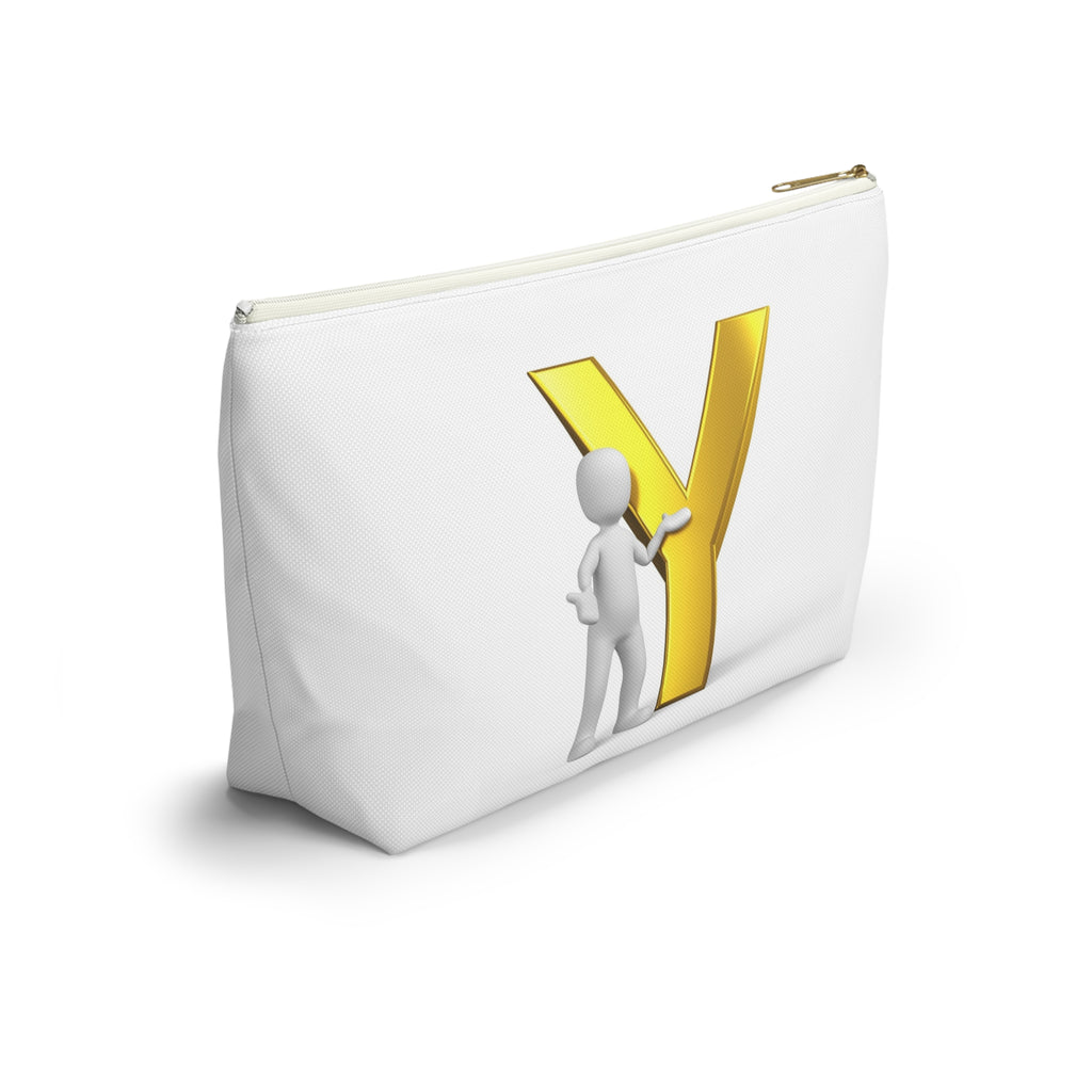 Gold Letter Y with Figure Accessory Pouch | Monogram Makeup Bag