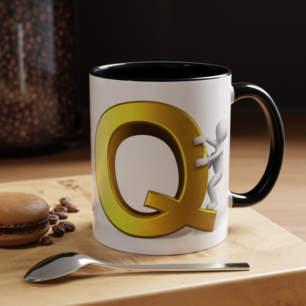 3D Gold Letter Q with Climbing Figure Mug | Accent Coffee Mug 11oz 15oz