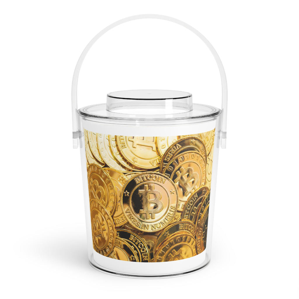 Bitcoin Coin Pattern Ice Bucket | Acrylic Ice Bucket with Tongs