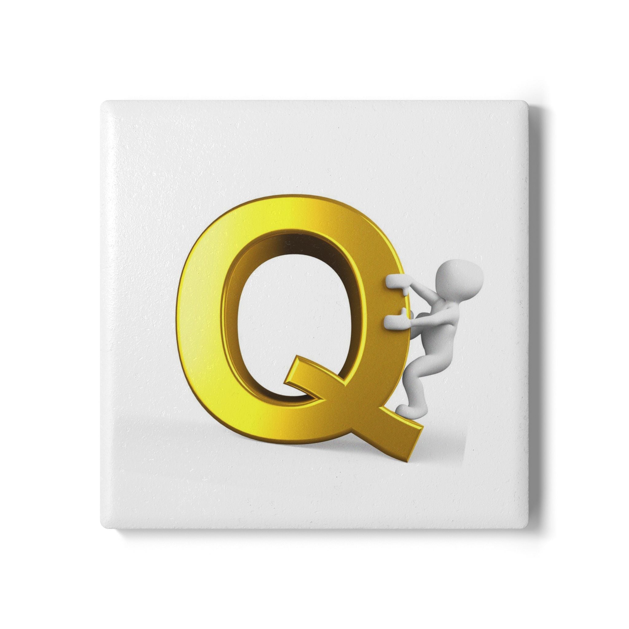 Gold Letter Q Monogram Ceramic Coaster | Initial Q Cork Back
