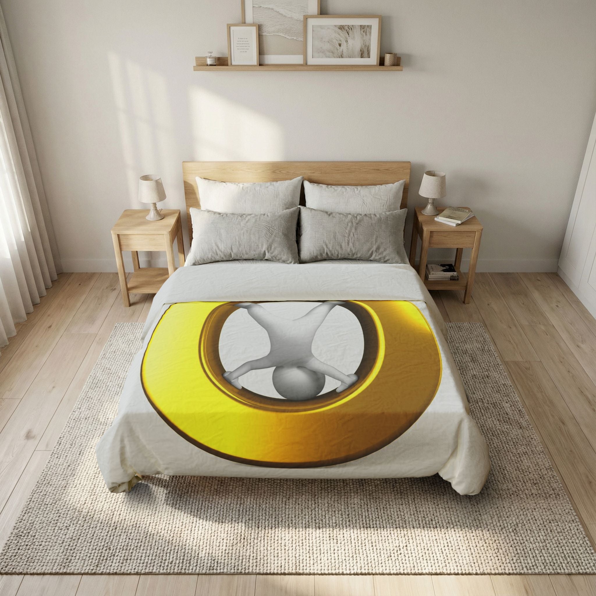3D Gold Letter O with Figure Cotton Duvet Cover | Minimal Modern Bedding