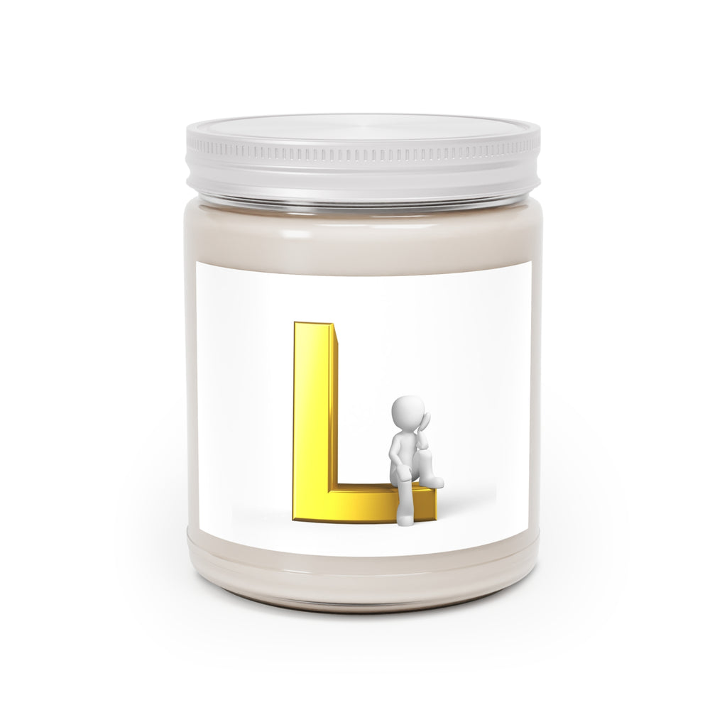 Gold Letter L Initial Candle, Soy Candle 9oz | Monogram Jar with White Lid